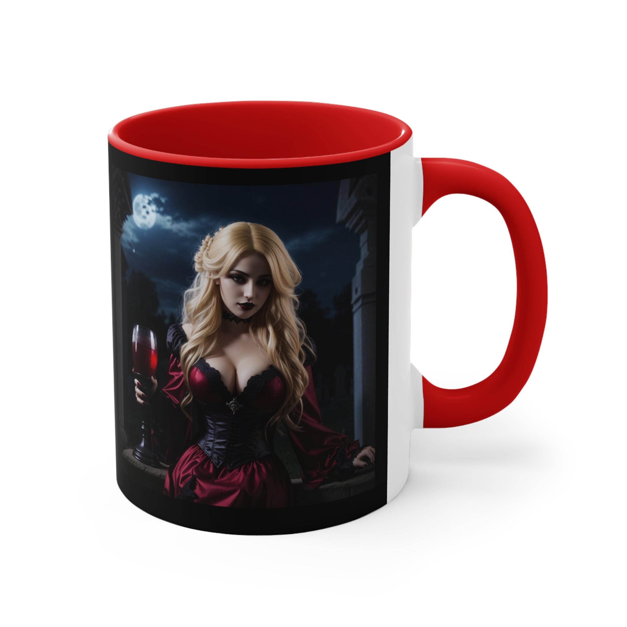 gothic blonde vampire drinking blood Accent Coffee Mug, 11oz