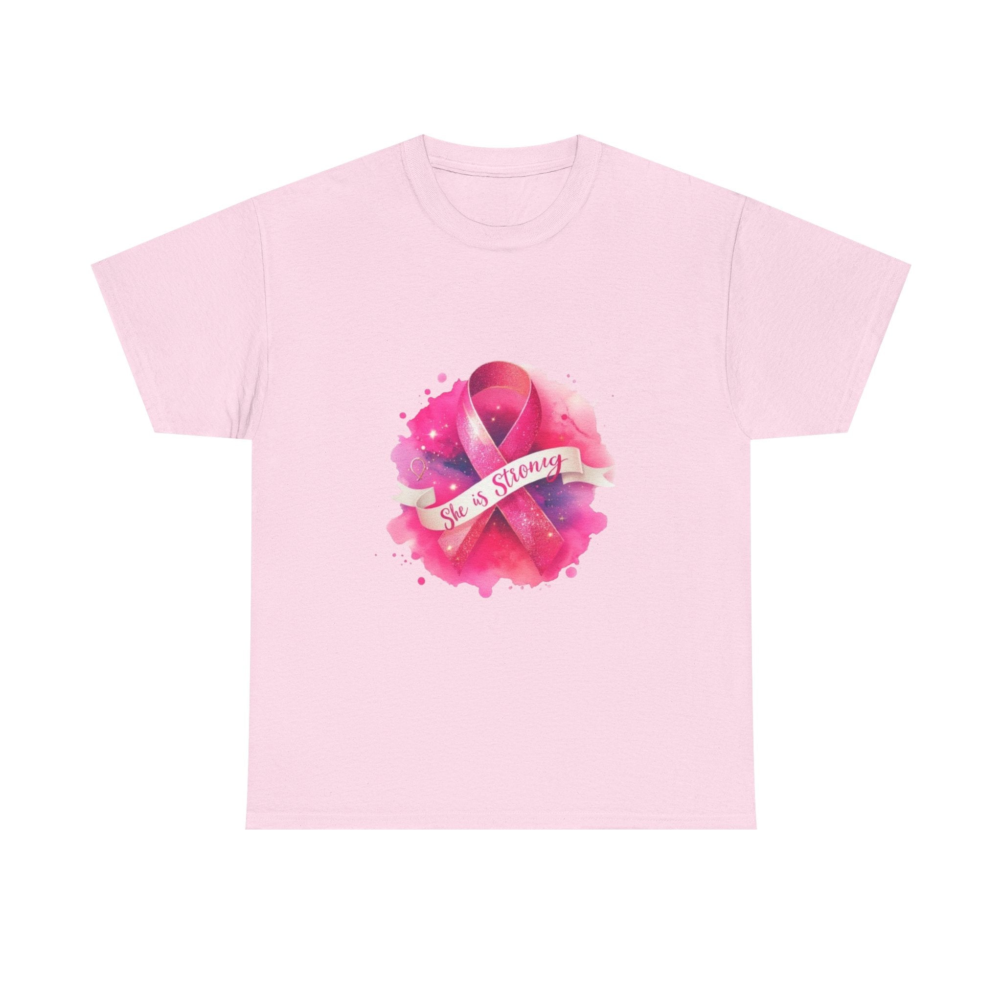 Empowering Cancer Awareness Tee - She is Strong, Support Shirt, Gift for Survivors, Pink Ribbon Apparel, Breast Cancer Awareness