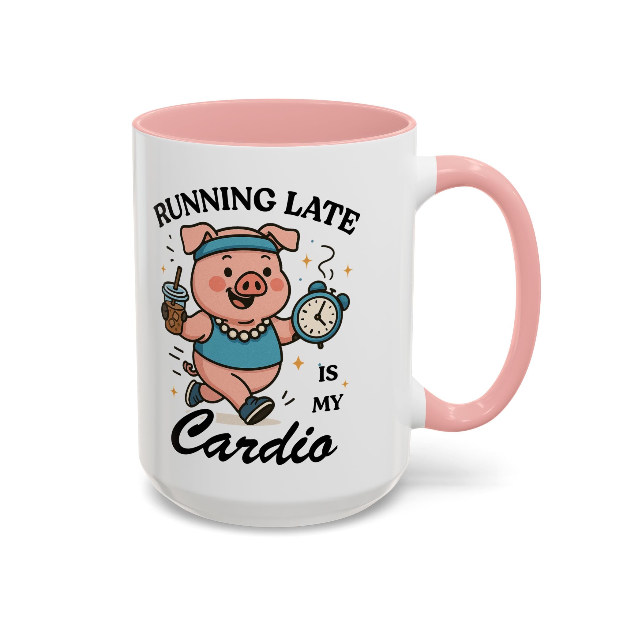 Running Late Is My Cardio Coffee Mug — Funny Pig Jogger Accent Mug (11/15oz)