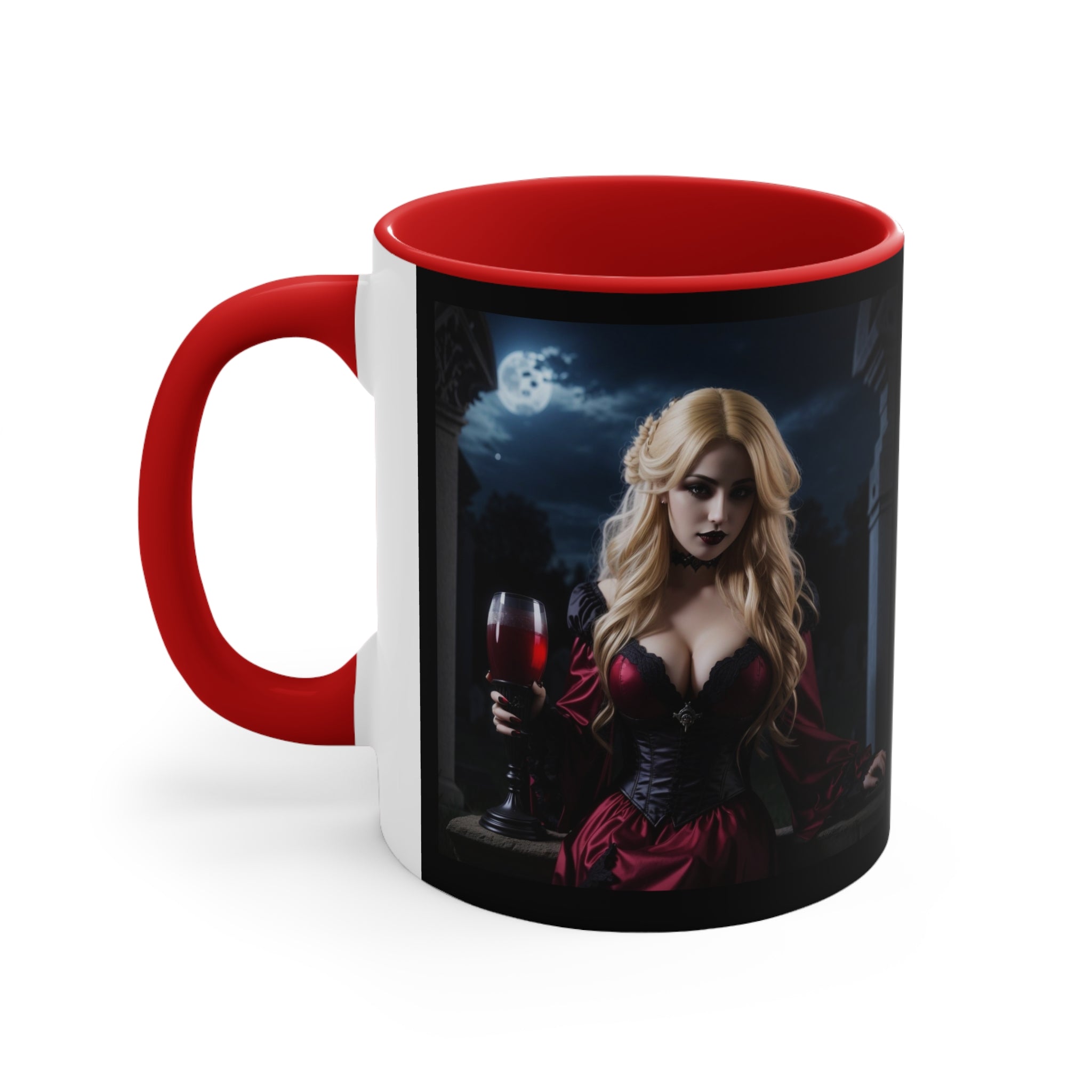 gothic blonde vampire drinking blood Accent Coffee Mug, 11oz