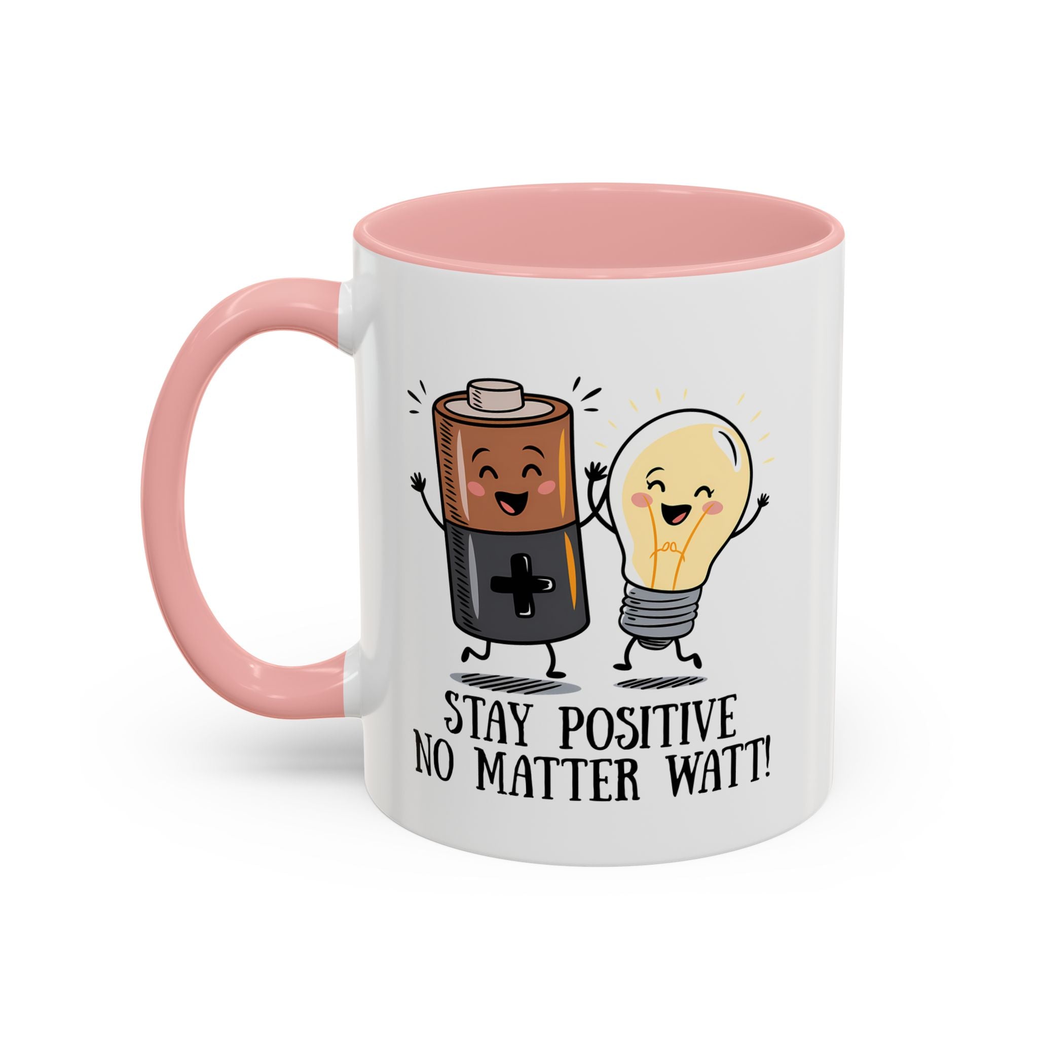 Stay Positive Accent Coffee Mug - 11oz & 15oz - Cute Light Bulb & Battery Design