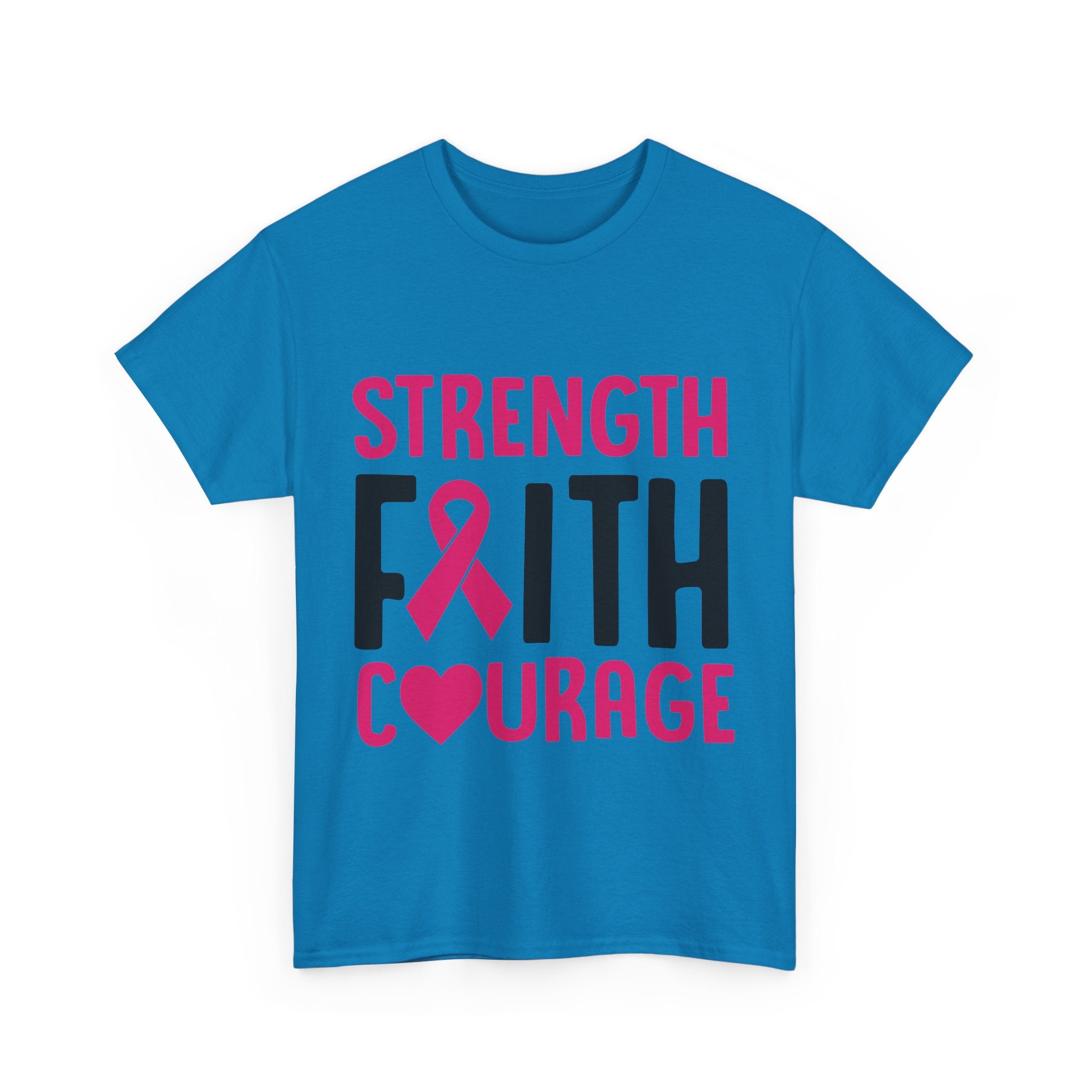 Supportive Statement Tee - Strength, Faith, Courage, Breast Cancer Awareness Shirt, Unisex Cotton Tee, Gift for Her, Inspirational Wear