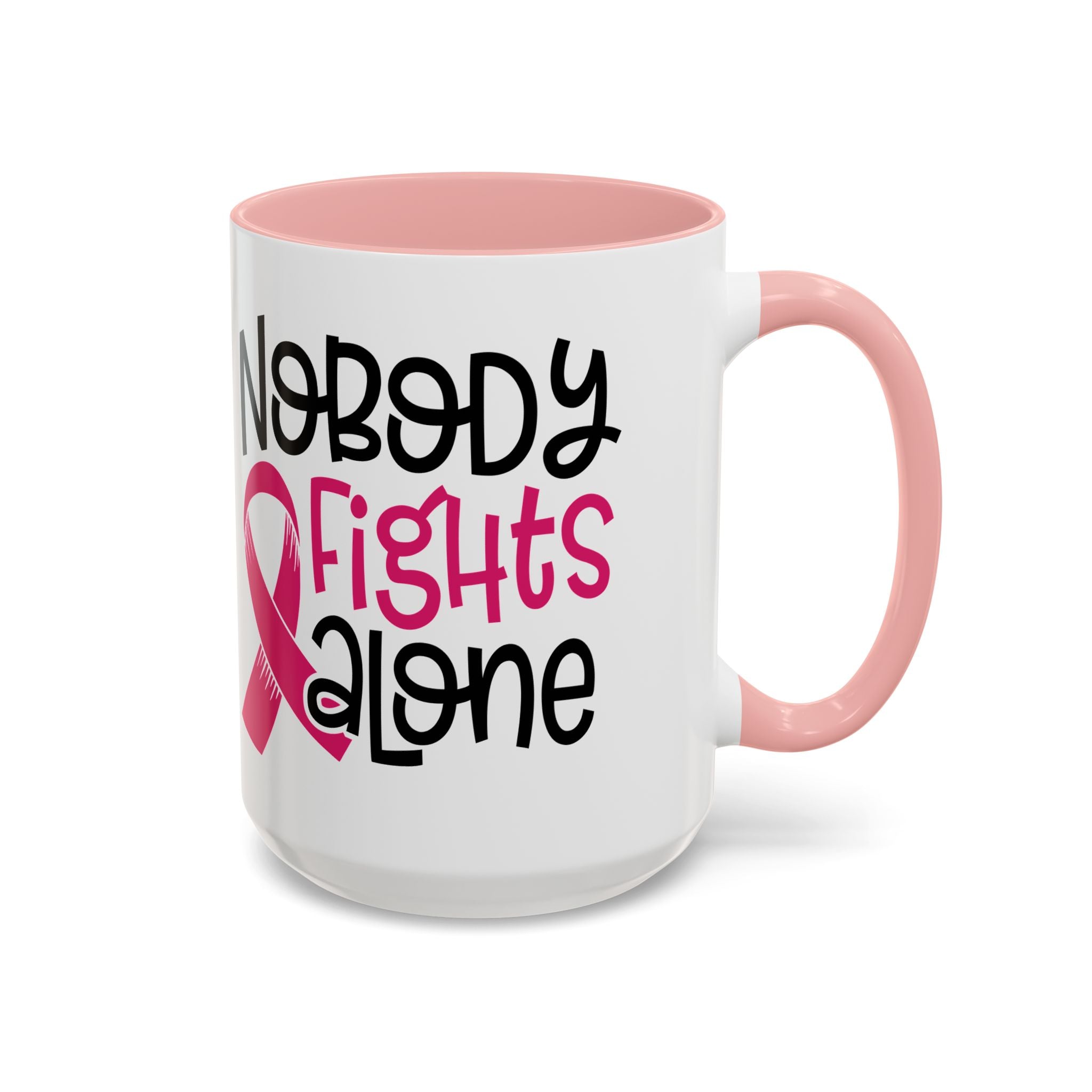 Inspirational Coffee Mug for Support - 'Nobody Fights Alone' | Breast Cancer Awareness Gift, Motivational Mug, Friendship Gift, Self-Care