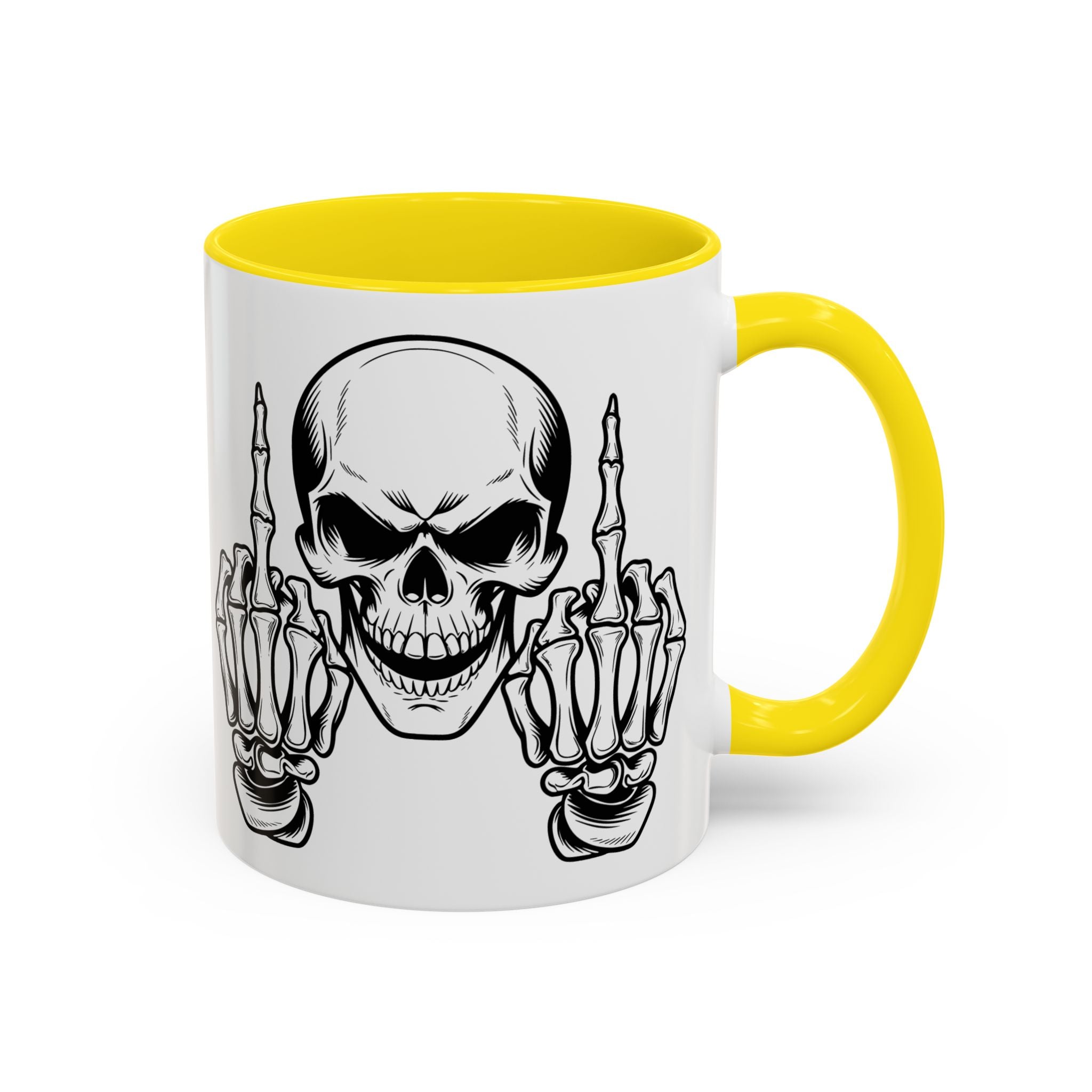 Skull Middle Finger Coffee Mug — Edgy Gothic Accent Mug (11/15oz)