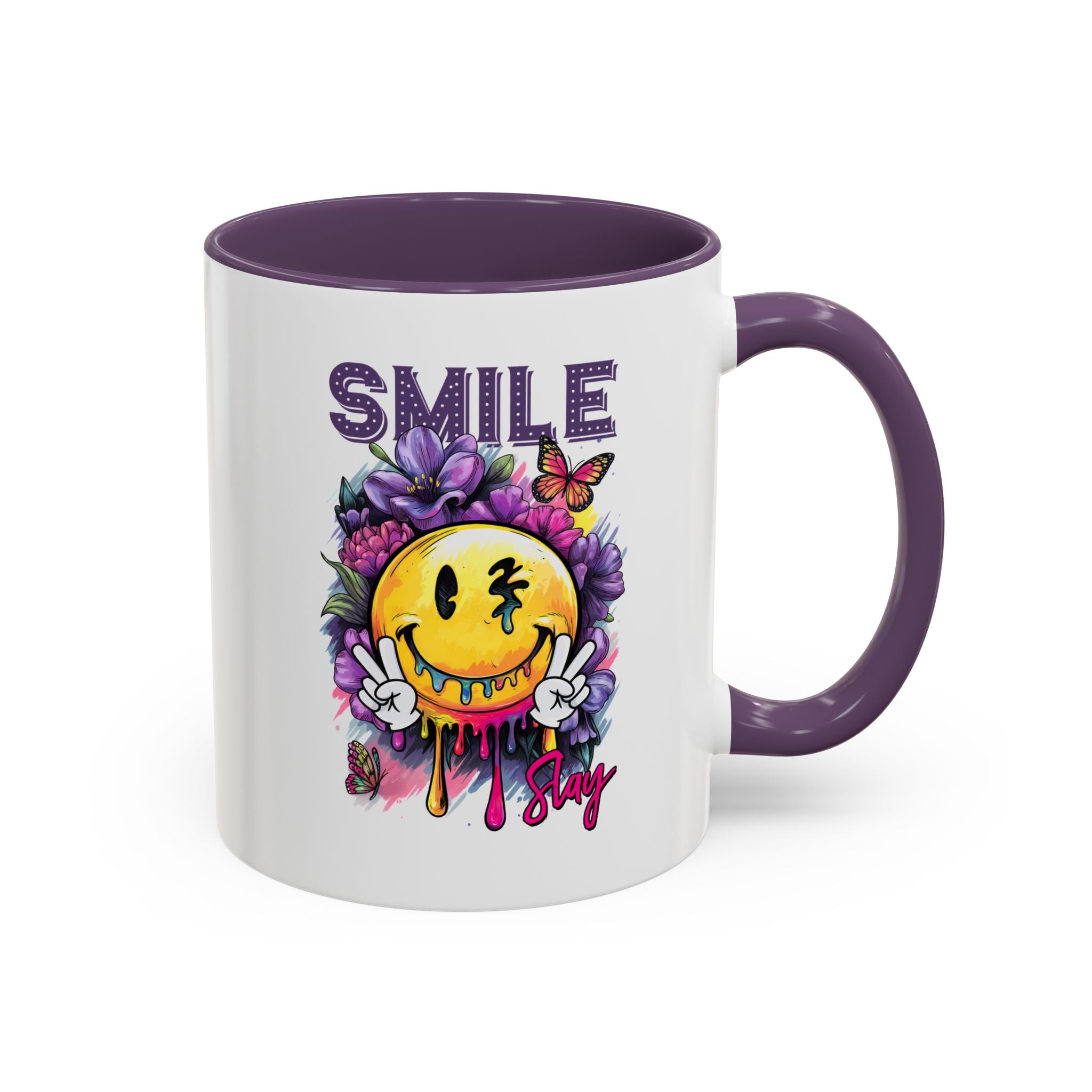 Smile Stay Accent Coffee Mug - Vibrant Floral Design for Positive Vibes