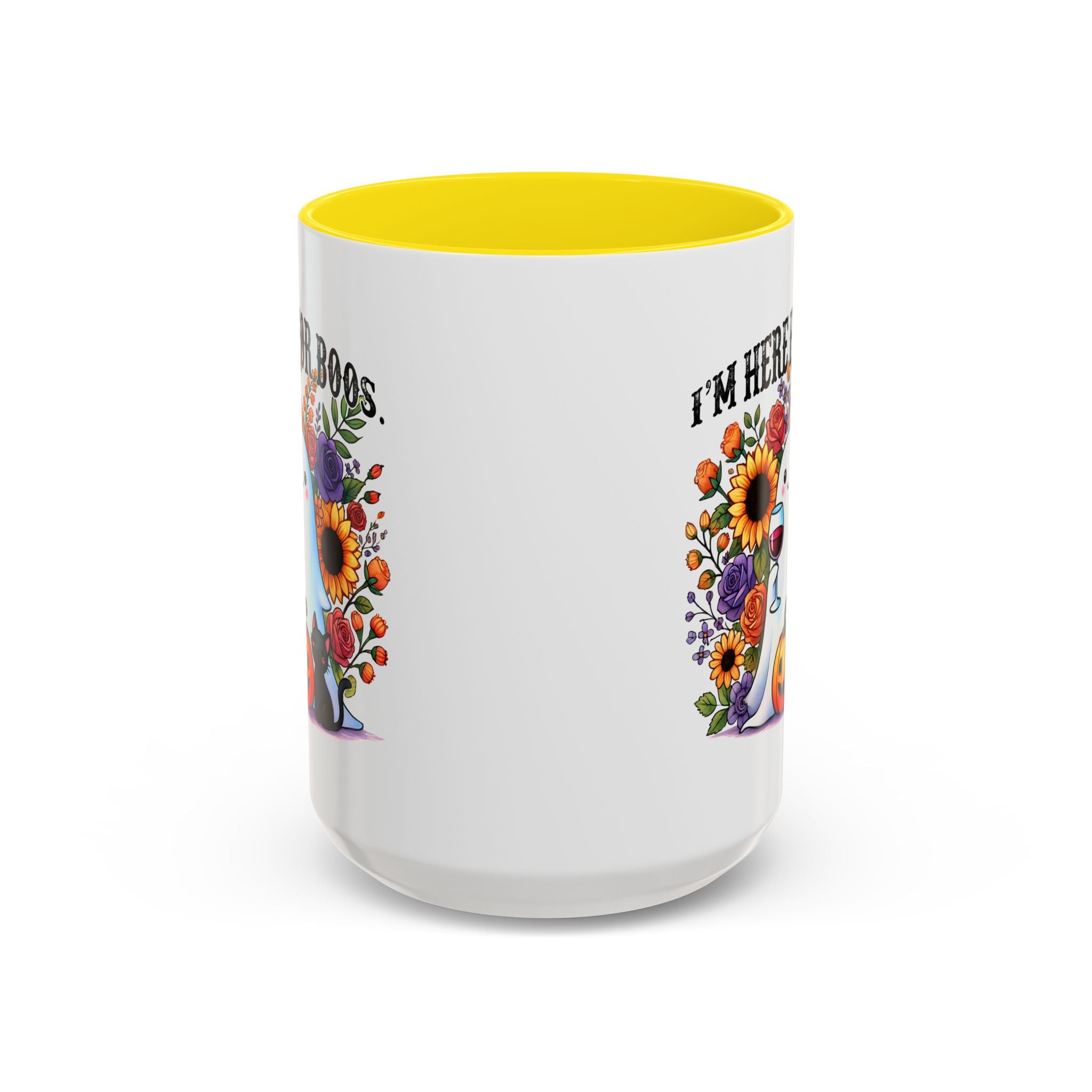 Spooky Floral Coffee Mug - I'm Here for Boos, Halloween Gift, Autumn Decor, Cute Ghost Mug, Cat Lover Drinkware
