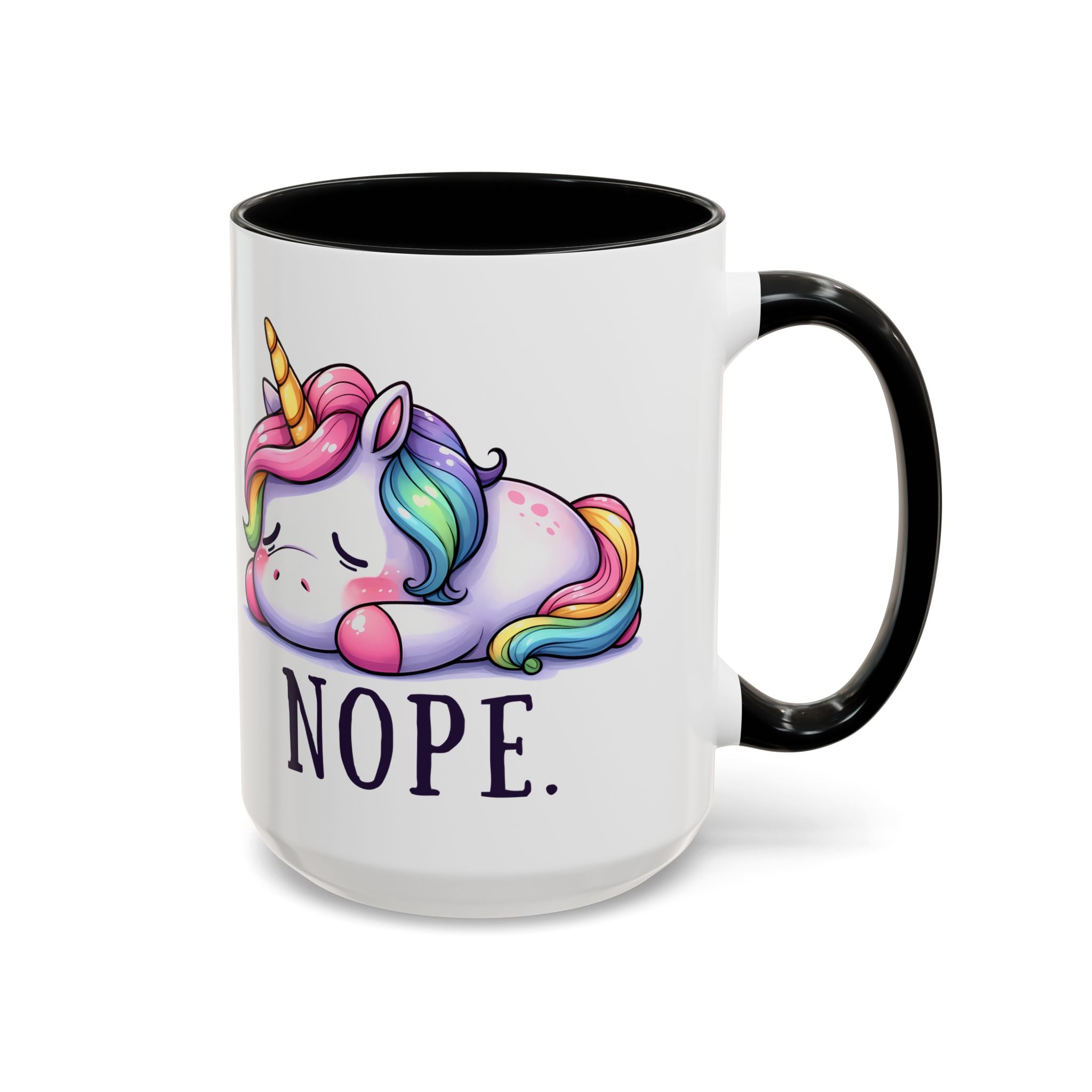 Nope Unicorn Accent Coffee Mug — Cute Rainbow Sleeping Unicorn 11/15oz