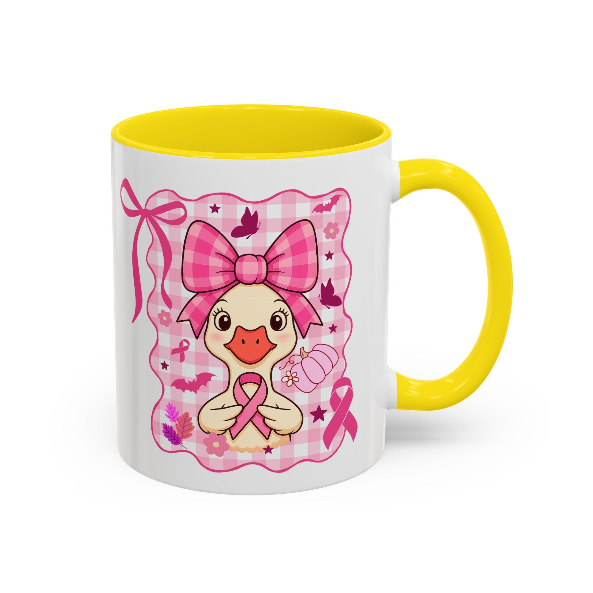 Pink Ribbon Duck Coffee Mug for Breast Cancer Awareness, Cute Gift for Her, Supportive Breast Cancer Mug, Unique Coffee Cup, Holiday Present
