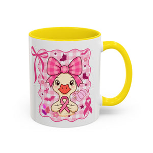 Pink Ribbon Duck Coffee Mug for Breast Cancer Awareness, Cute Gift for Her, Supportive Breast Cancer Mug, Unique Coffee Cup, Holiday Present