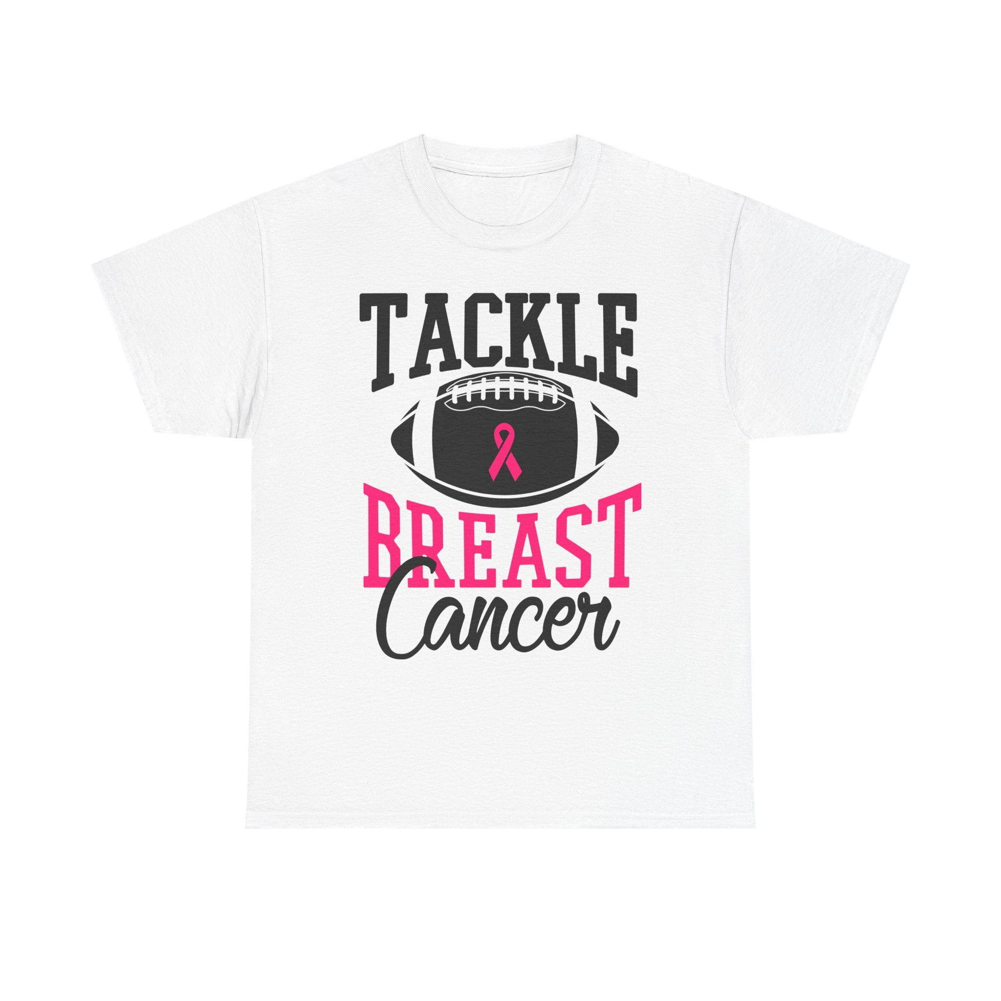 Unisex Heavy Cotton Tee - Tackle Breast Cancer Awareness Shirt, Football Support Tee, Gift for Cancer Fighters, Sports Fundraiser Shirt