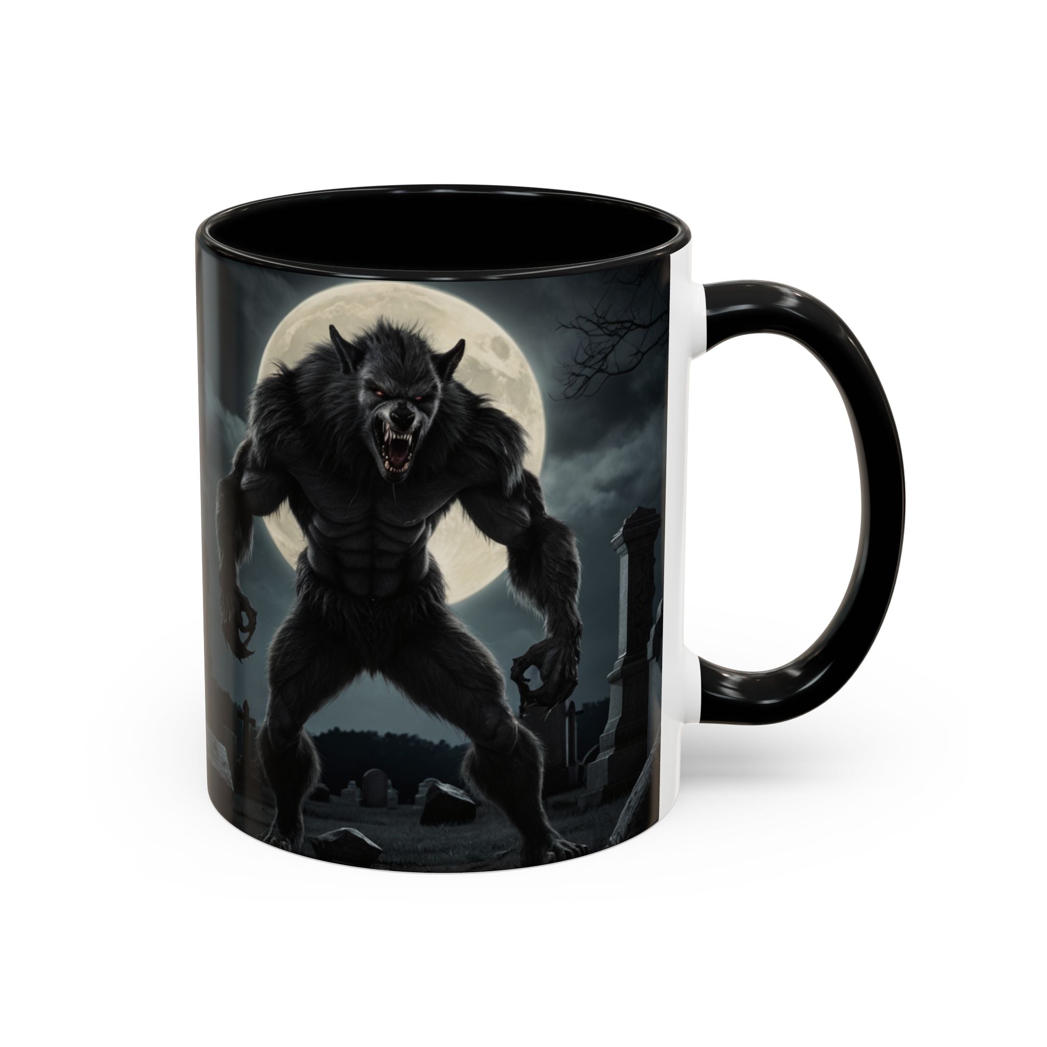 Werewolf Graveyard Coffee Mug — Gothic Moonlit Horror Accent Mug (11/15oz) fantasy
