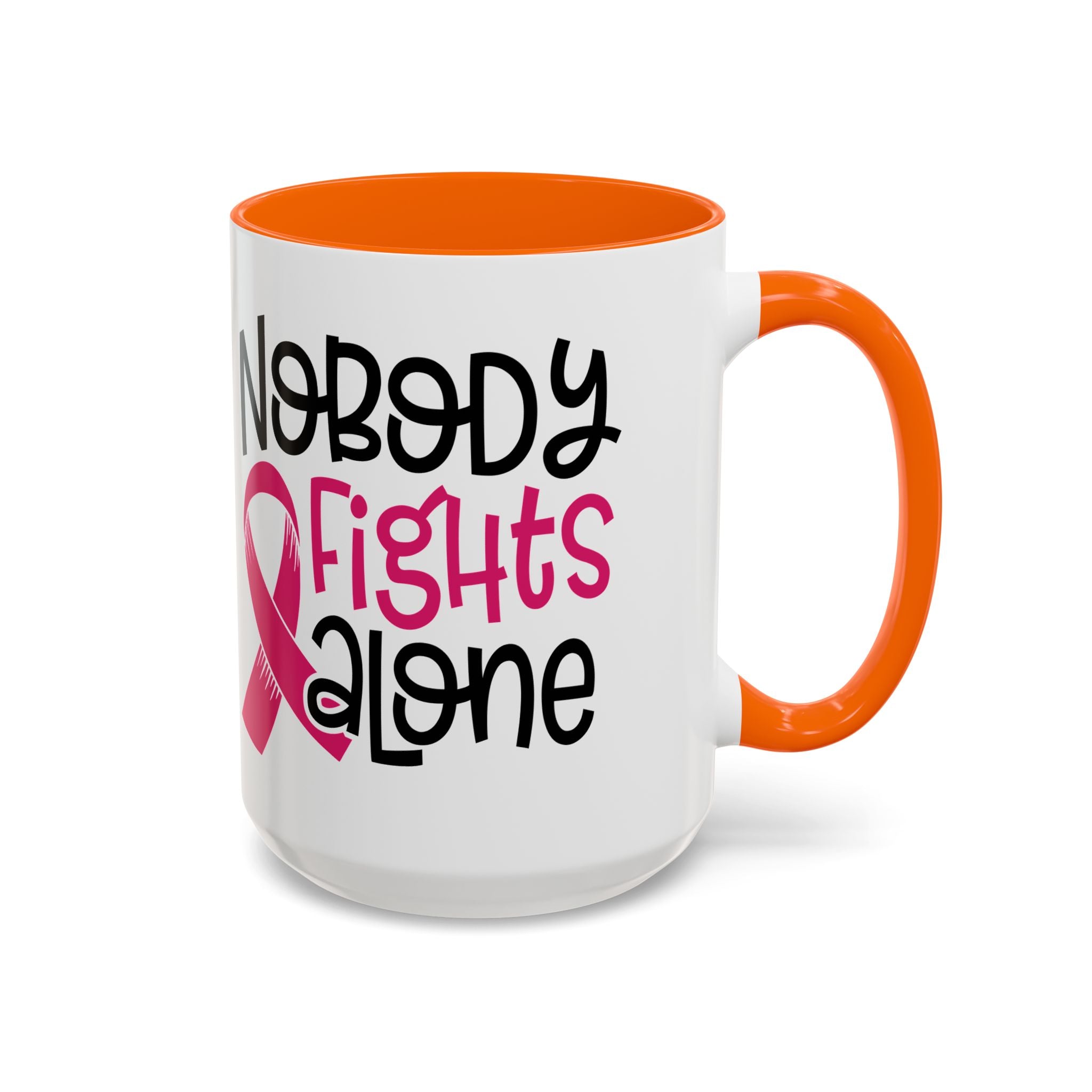 Inspirational Coffee Mug for Support - 'Nobody Fights Alone' | Breast Cancer Awareness Gift, Motivational Mug, Friendship Gift, Self-Care