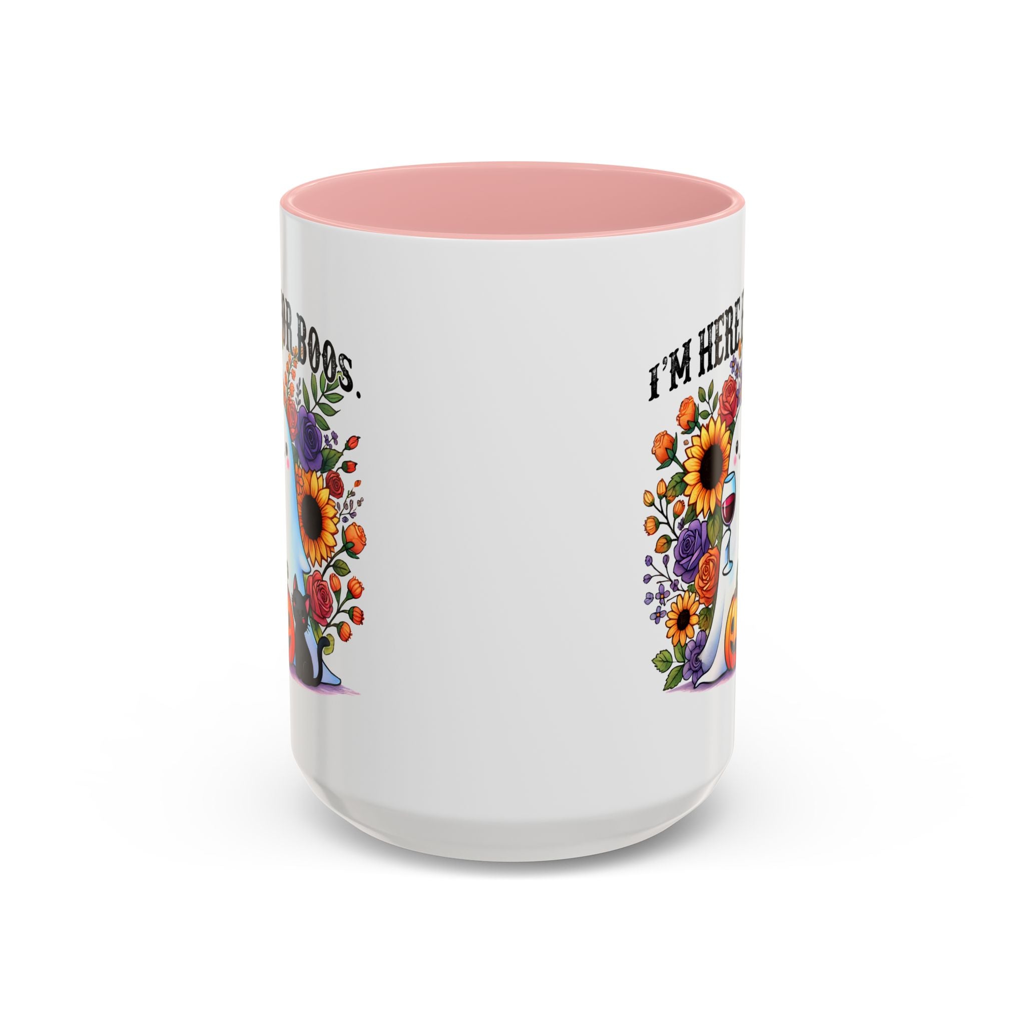 Spooky Floral Coffee Mug - I'm Here for Boos, Halloween Gift, Autumn Decor, Cute Ghost Mug, Cat Lover Drinkware