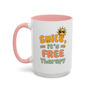 Smile It's Free Therapy Coffee Mug - Fun & Cheerful Accent Mugs for Brightening Your Day