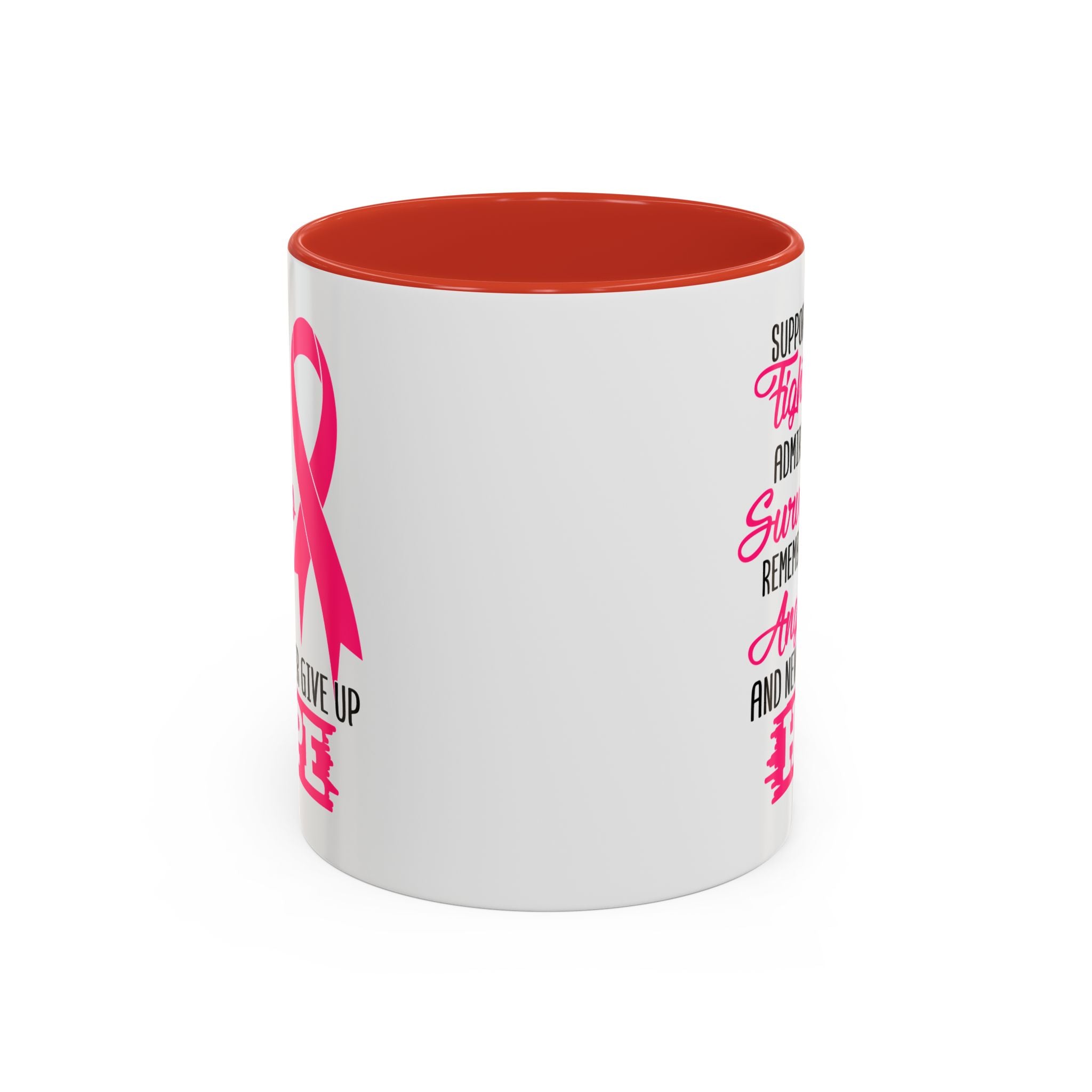 Inspirational Pink Ribbon Coffee Mug: Support Fighters, Admire Survivors, Celebrate Hope, Gift for Cancer Awareness, Motivational Mug