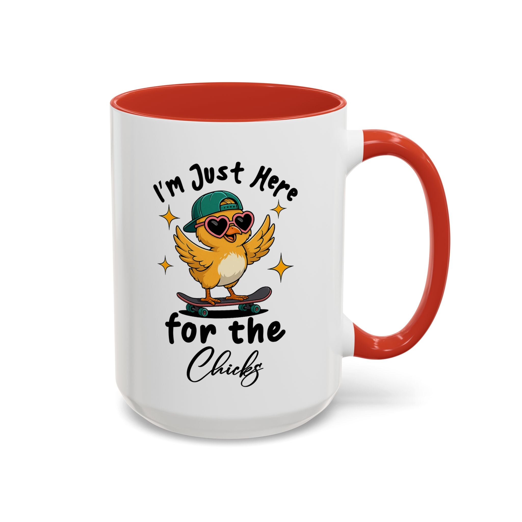I'm Just Here for the Chicks Coffee Mug — Cute Skateboarding Chick Accent Mug