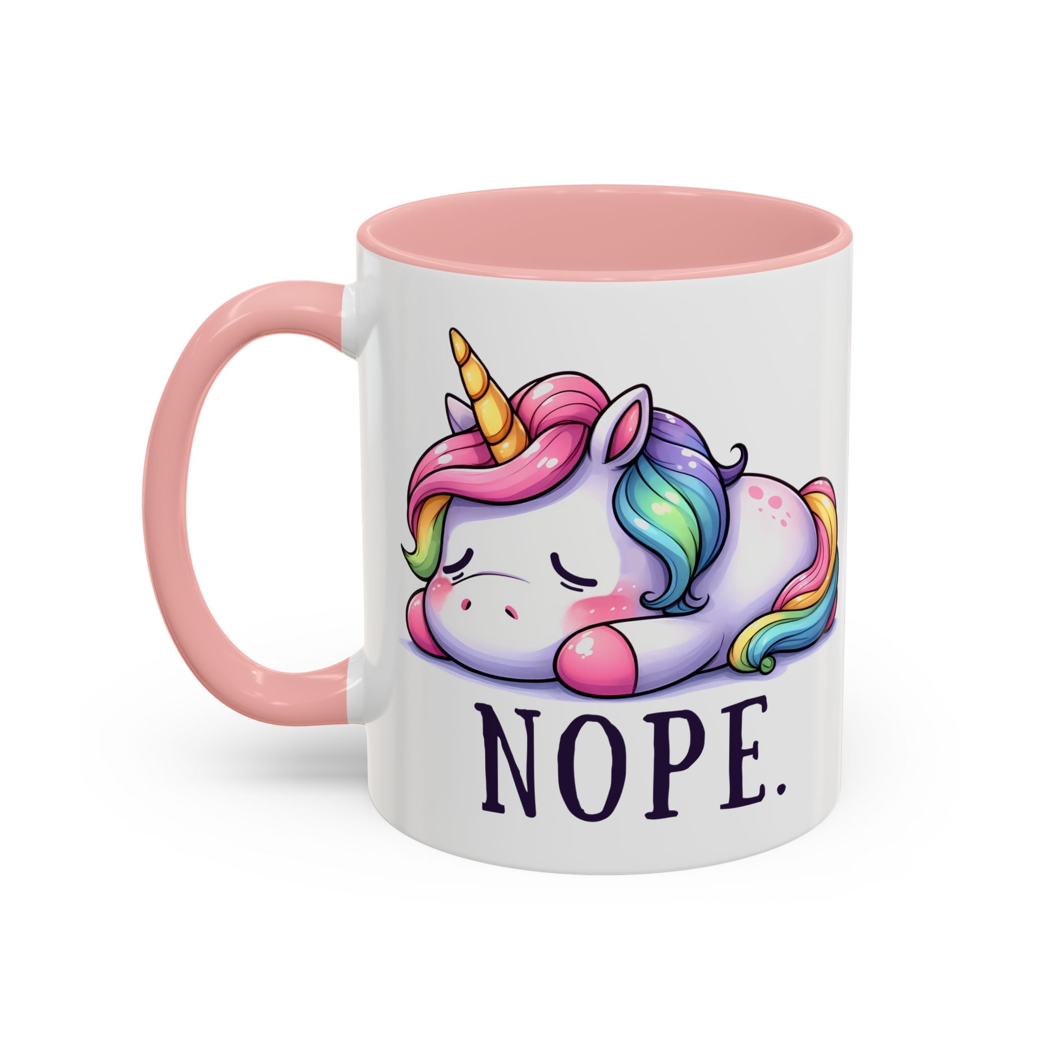 Nope Unicorn Accent Coffee Mug — Cute Rainbow Sleeping Unicorn 11/15oz