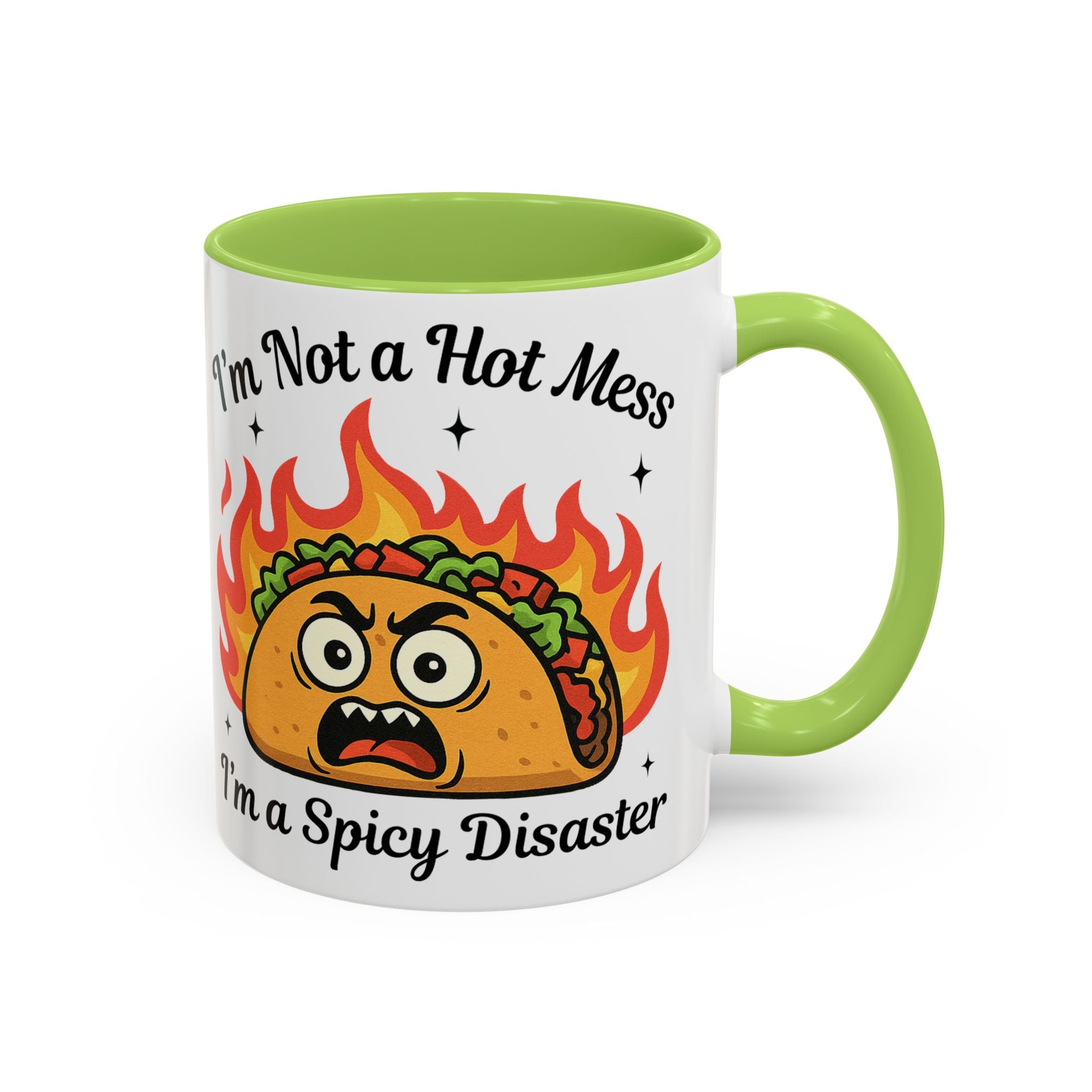 Funny Taco Mug - "I’m Not a Hot Mess, I’m a Spicy Disaster" Accent Coffee Mug
