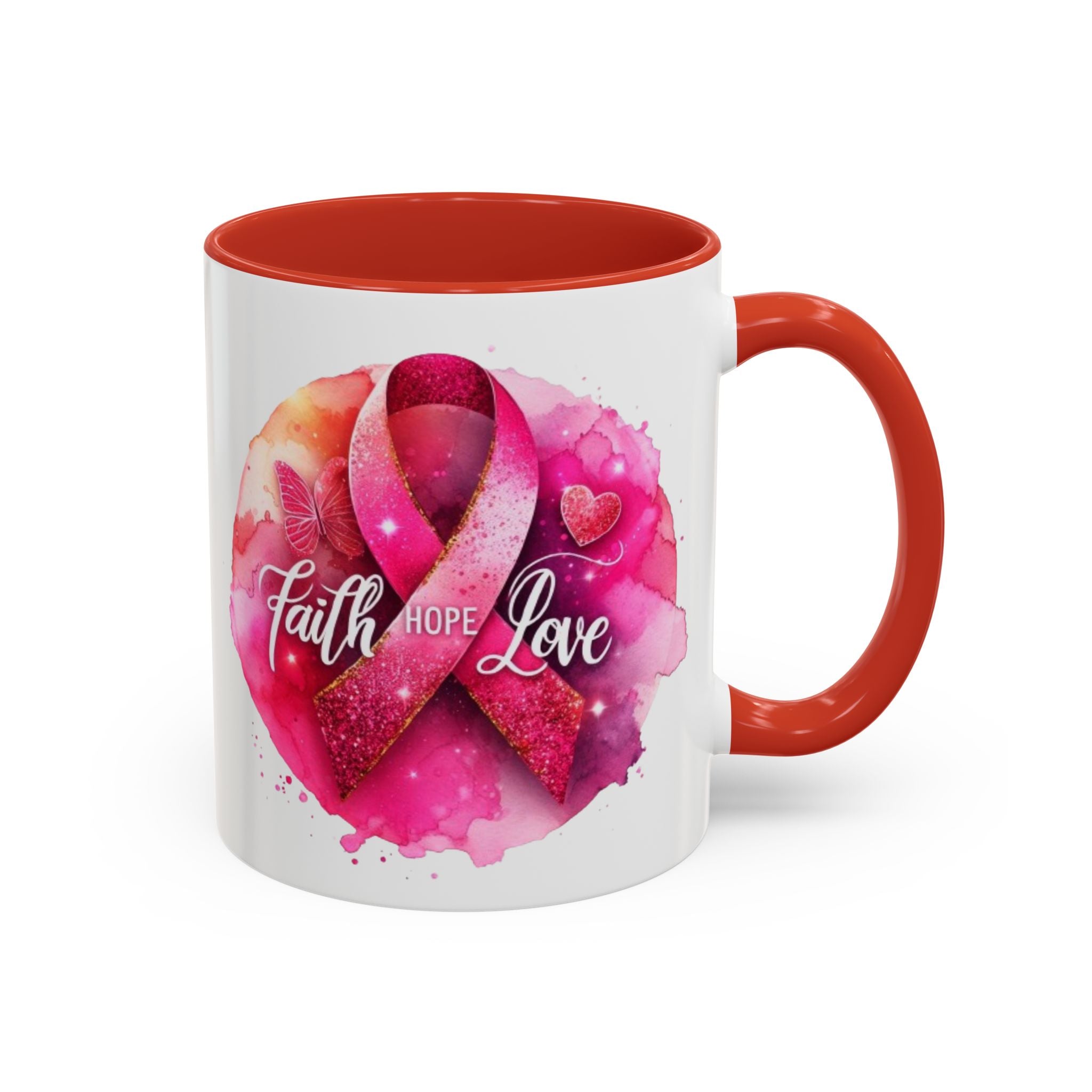 Inspirational Accent Coffee Mug with Pink Ribbon Design, Faith Hope Love Gift, Cancer Awareness Mug, Supportive Drinkware, Meaningful [...]