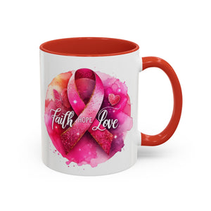 Inspirational Accent Coffee Mug with Pink Ribbon Design, Faith Hope Love Gift, Cancer Awareness Mug, Supportive Drinkware, Meaningful [...]