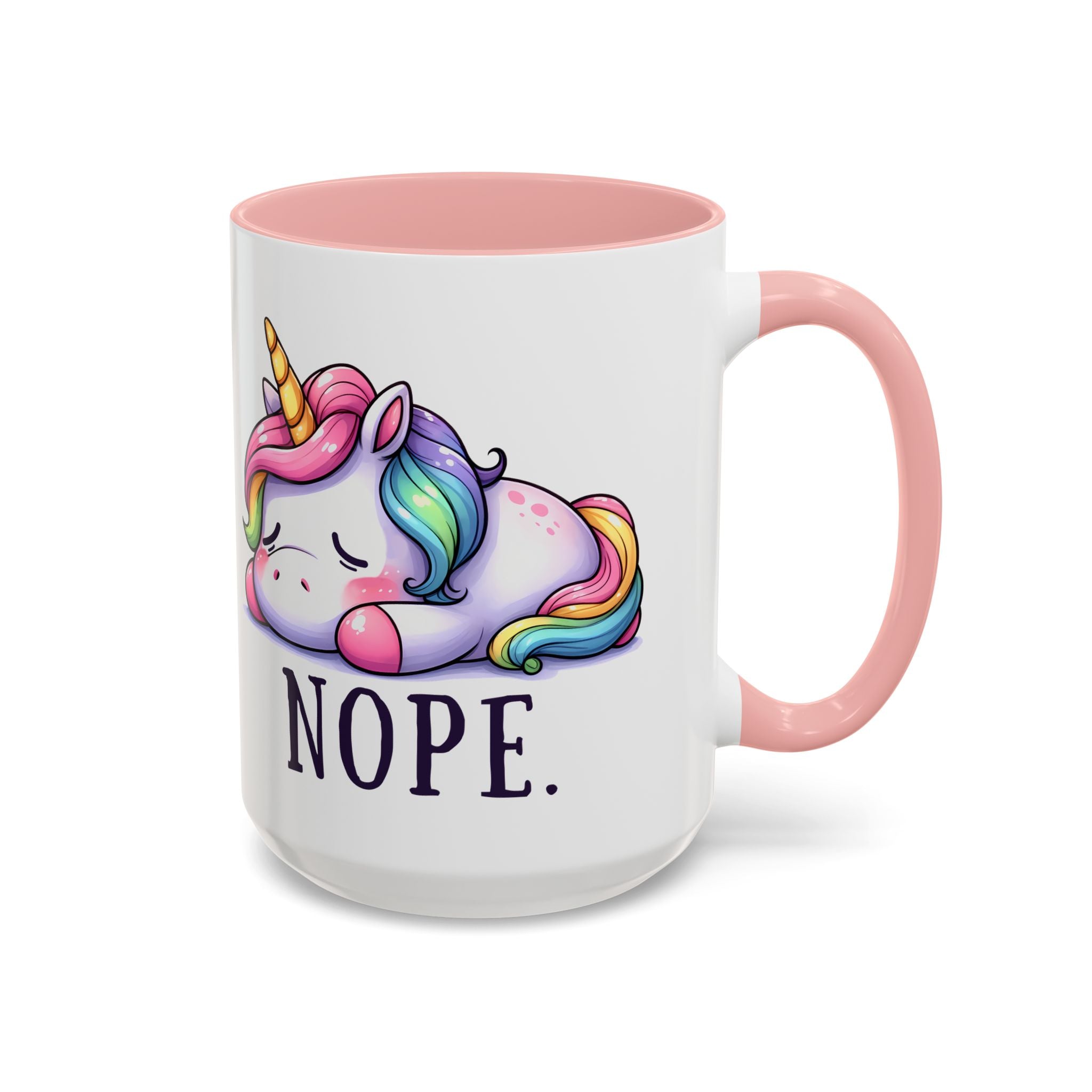 Nope Unicorn Accent Coffee Mug — Cute Rainbow Sleeping Unicorn 11/15oz