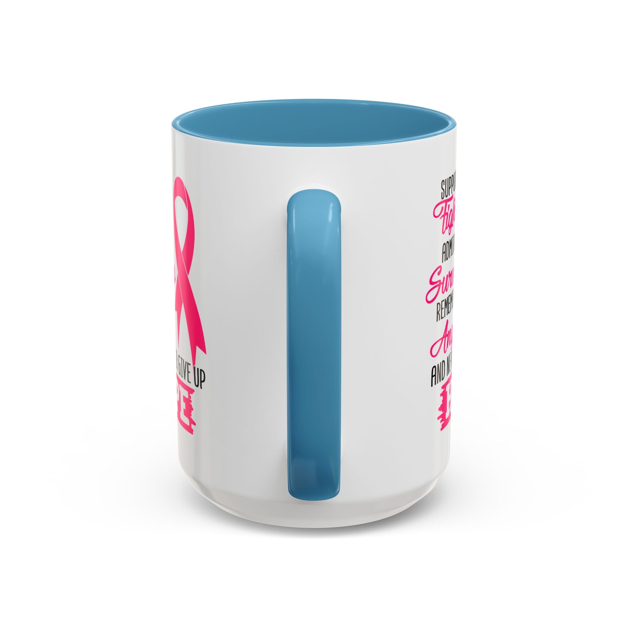 Inspirational Pink Ribbon Coffee Mug: Support Fighters, Admire Survivors, Celebrate Hope, Gift for Cancer Awareness, Motivational Mug