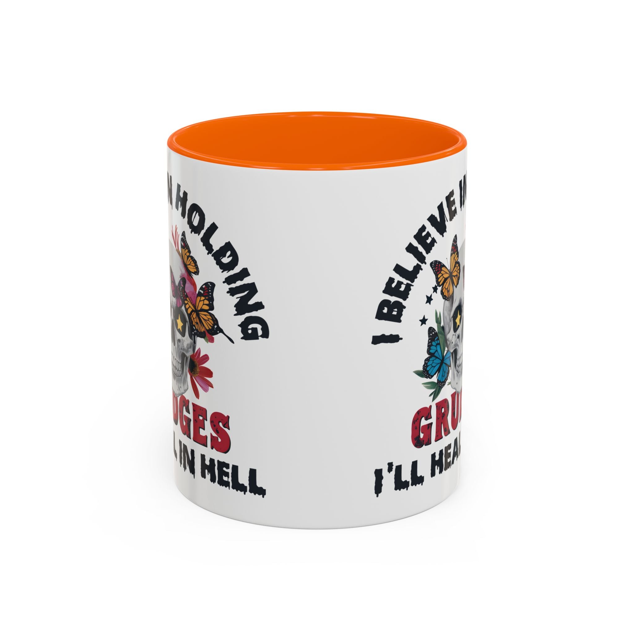 Grudge-Holder Coffee Mug - 11 & 15oz Ceramic with Floral Skull Design gothic horror art