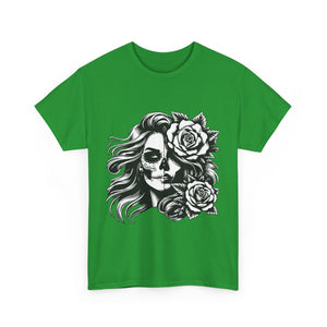 Skull & Rose Unisex Heavy Cotton Tee - Edgy Floral Graphic T-Shirt