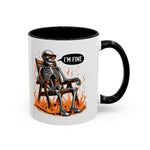 Funny I'M fine  Skeleton on fire Coffee Mug - Humor Gift for Halloween, Coffee Lovers,  Decor, Gag Gift, 11-15oz Accent Mug