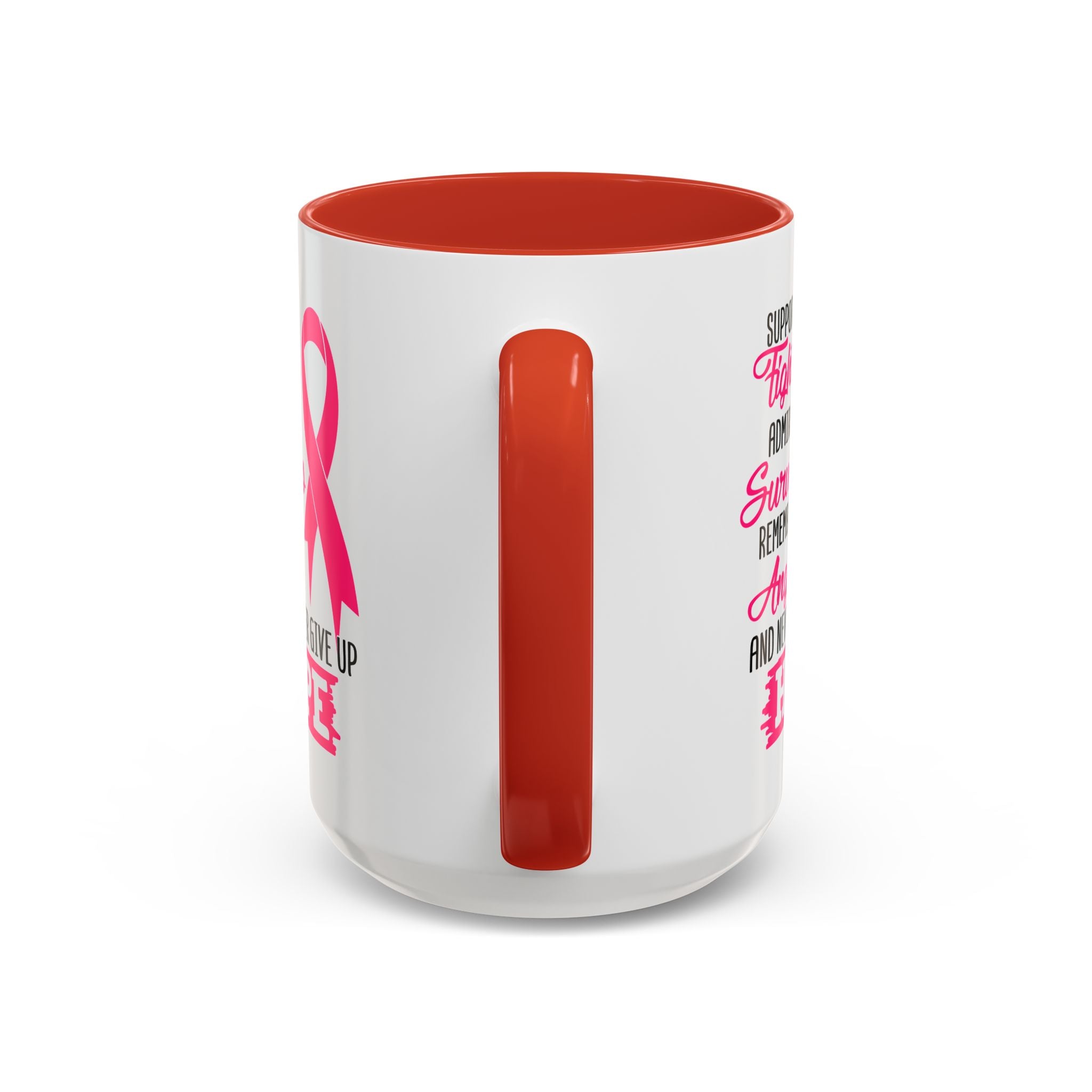Inspirational Pink Ribbon Coffee Mug: Support Fighters, Admire Survivors, Celebrate Hope, Gift for Cancer Awareness, Motivational Mug