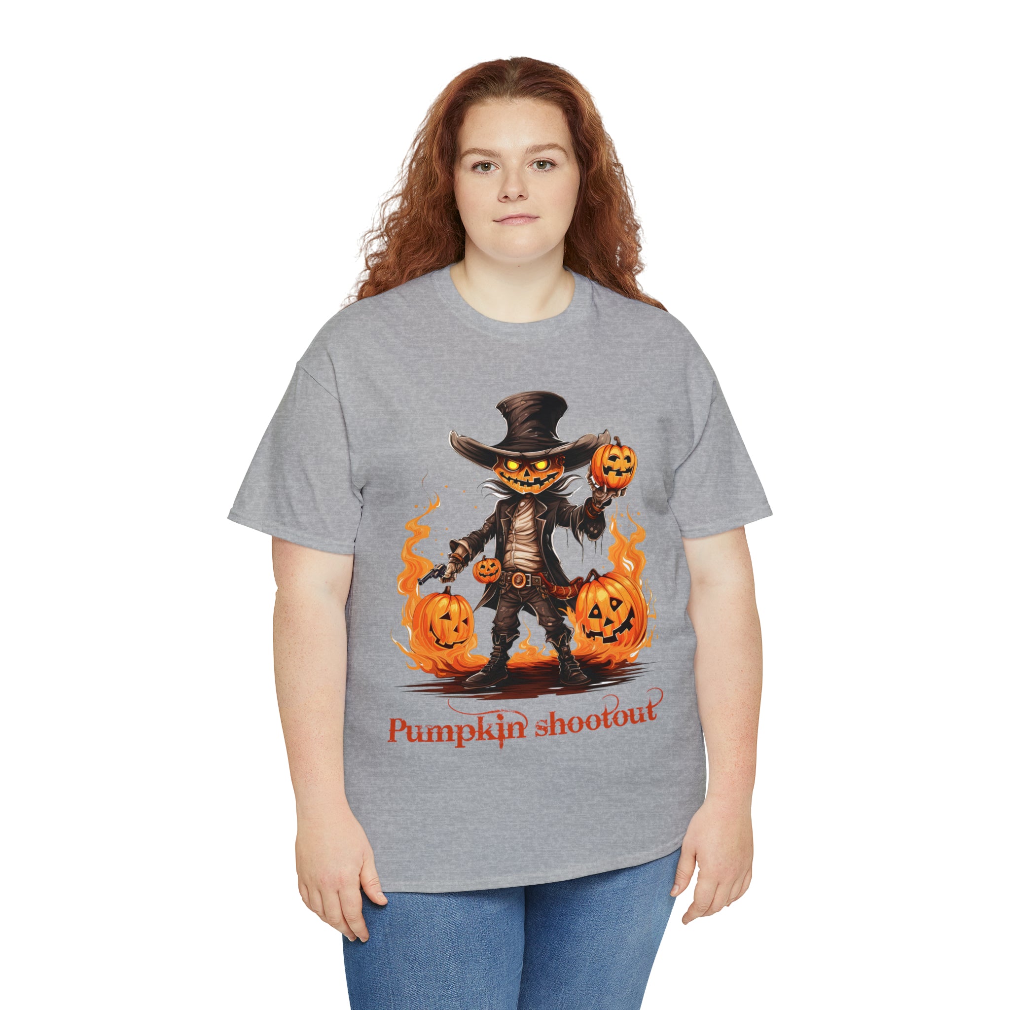 Halloween t shirt pumpkin western style shootout funny fall fun scary stocking stuffer for whole family  cotton tee