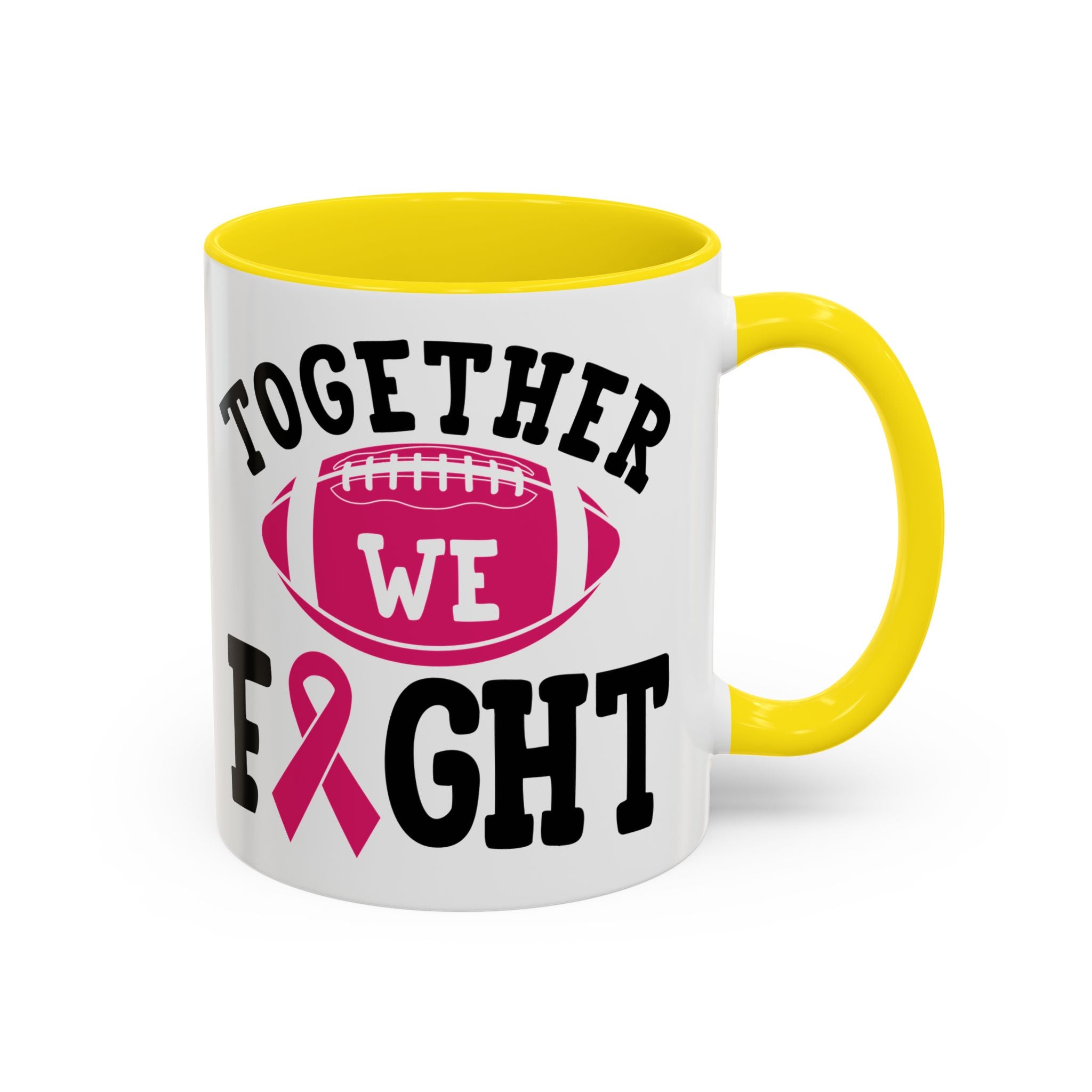 Together We Fight Pink Ribbon Coffee Mug, Support Breast Cancer Awareness, Gift for Survivors, Football Lovers, Empowerment