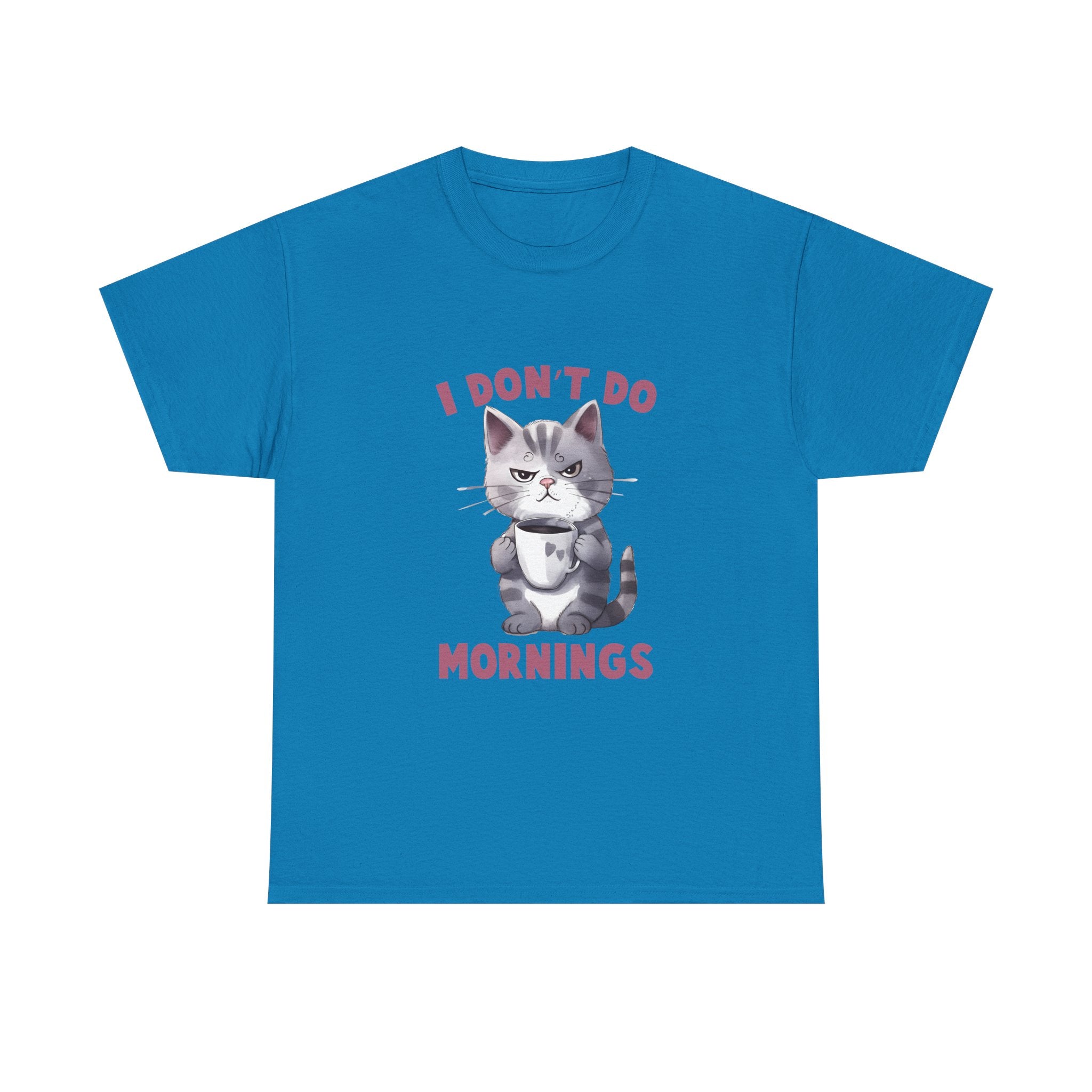 I Don't Do Mornings Cat Tee | Funny Unisex Cotton T-Shirt, Gift for Cat Lovers, Relaxed Fit Top, Cute Pet Owner Appreciation