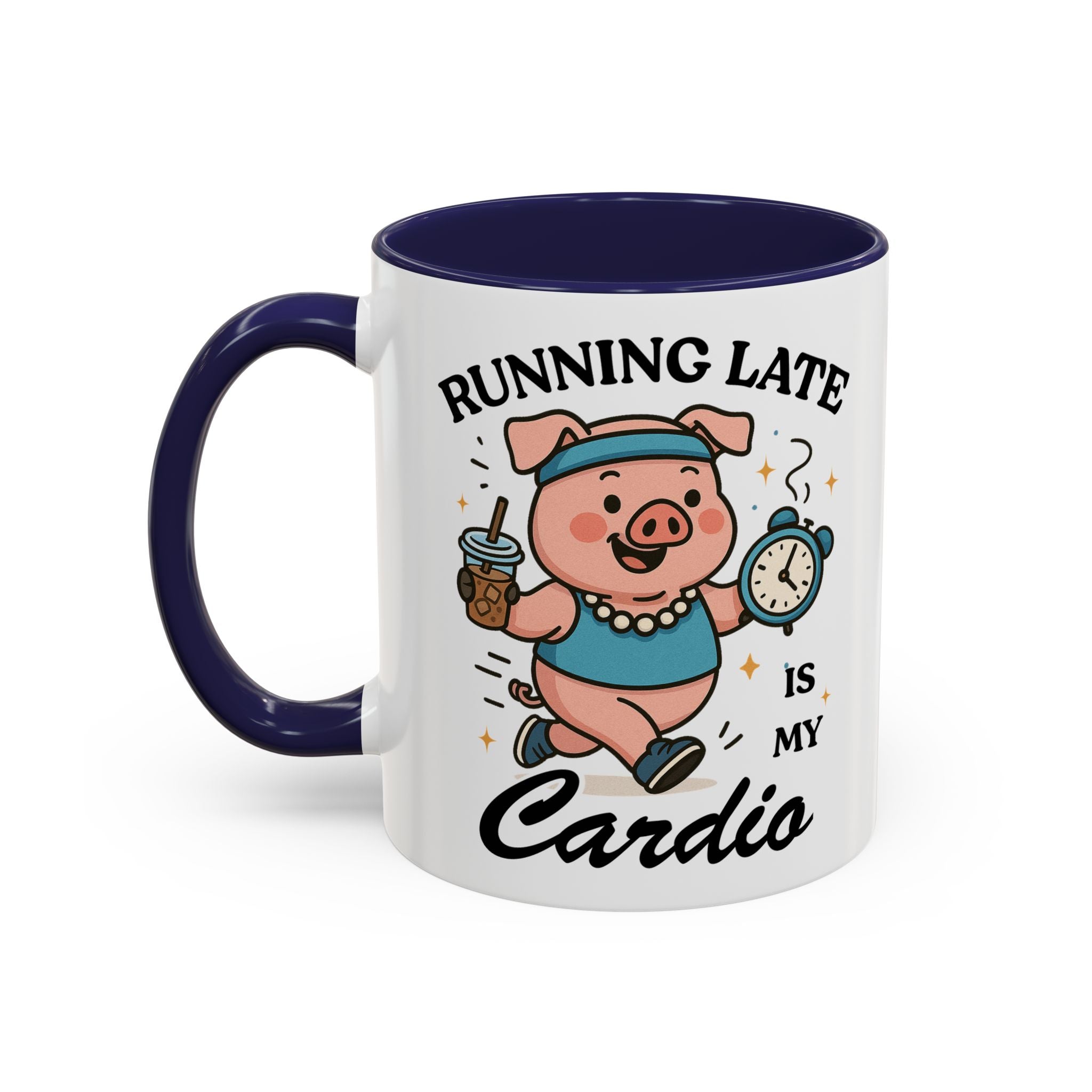 Running Late Is My Cardio Coffee Mug — Funny Pig Jogger Accent Mug (11/15oz)