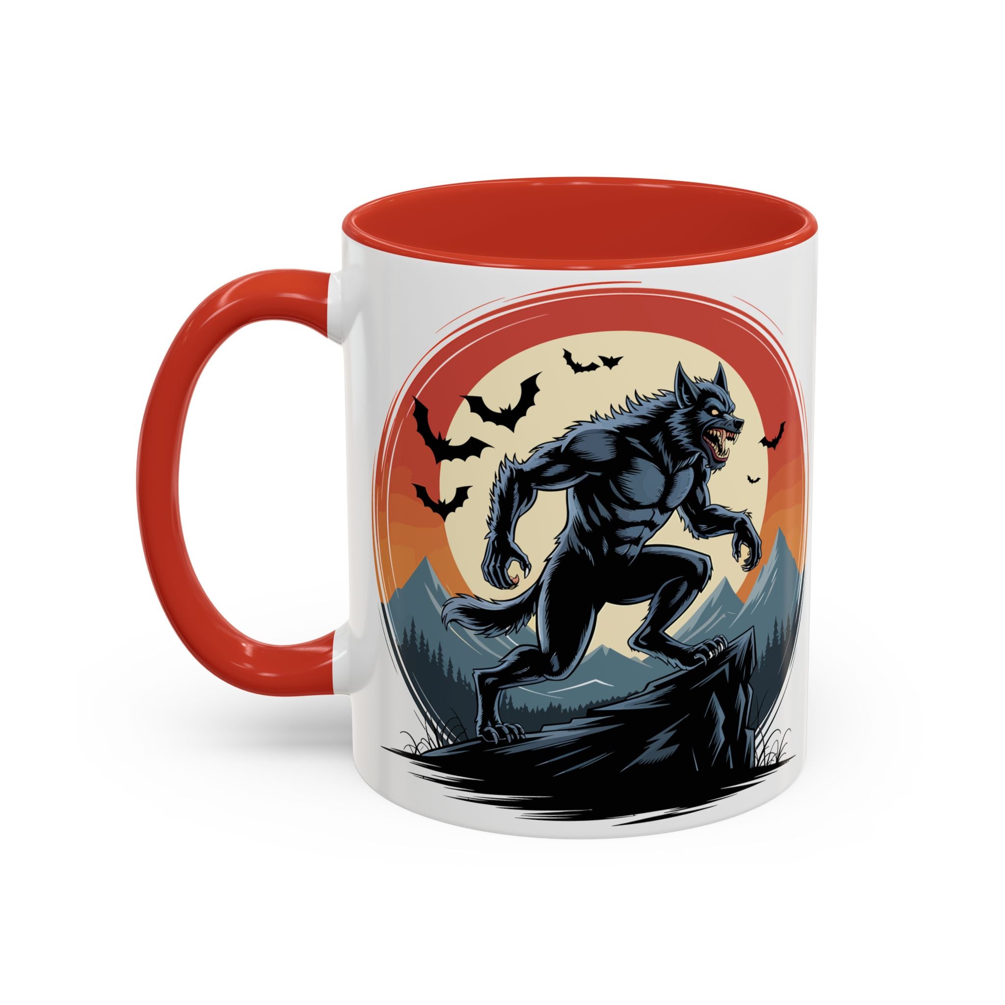 Werewolf Sunset Coffee Mug — Halloween Creature Ceramic Accent Mug (11/15oz) fantasy horror art