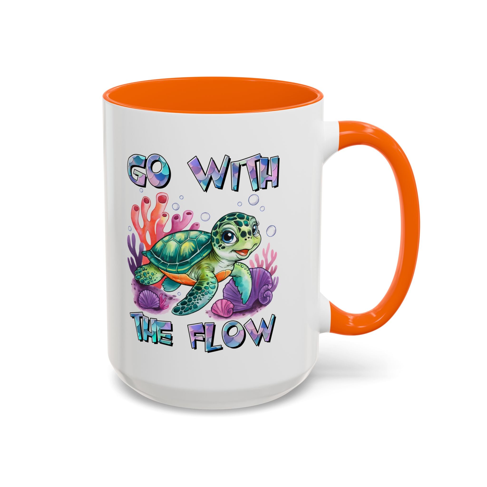 Ocean-Inspired Accent Coffee Mug - 'Go With The Flow' Design turtle