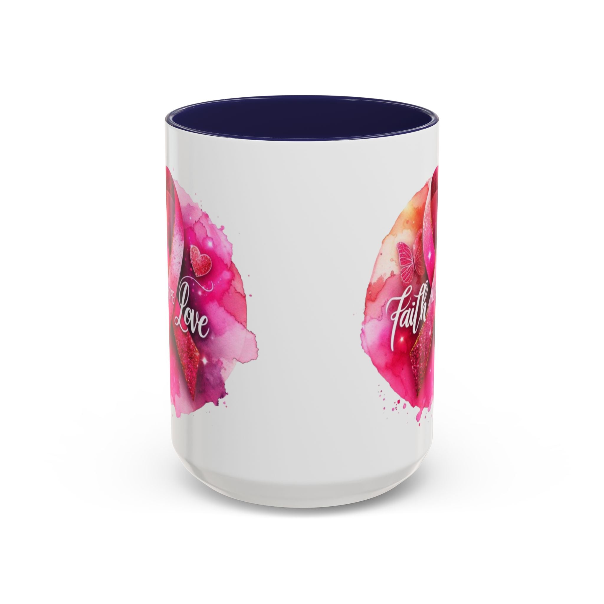 Inspirational Accent Coffee Mug with Pink Ribbon Design, Faith Hope Love Gift, Cancer Awareness Mug, Supportive Drinkware, Meaningful [...]