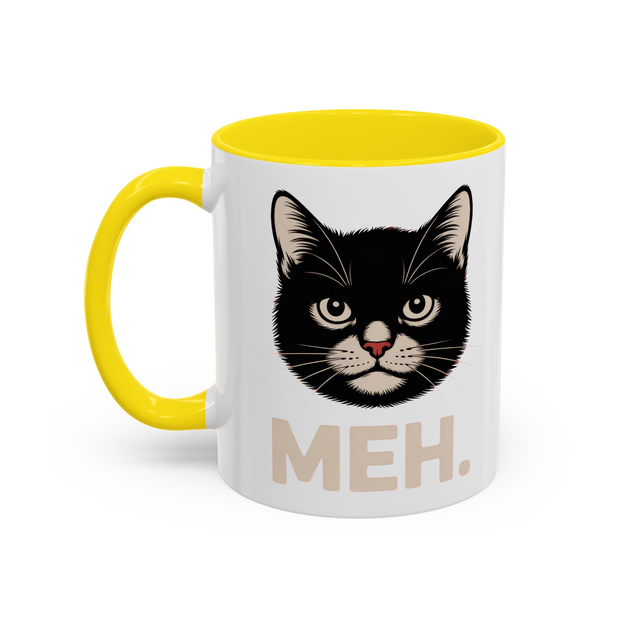 Tuxedo Cat 'MEH.' Accent Coffee Mug — Funny Cat Lover Ceramic Mug