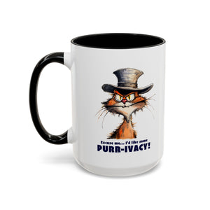 Funny Cat Coffee Mug - Purr-ivacy & Puppy Humor, Gifts for Cat Lovers, Home Office Accessories, Birthday, Pet Owner Mug