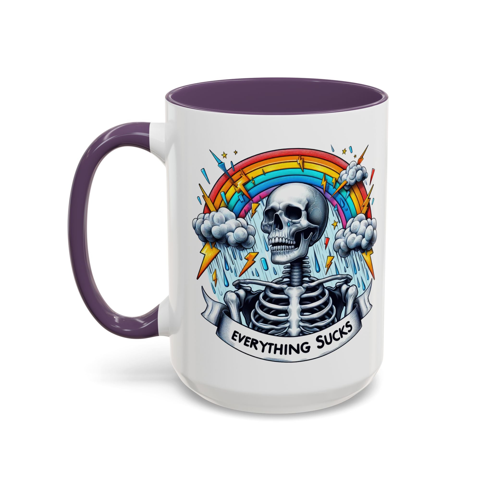 Everything Sucks Skeleton Coffee Mug | 11oz 15oz | Unique Gift for Coffee Lovers, Goth Home Décor, Quirky Humor Mug, Dark Aesthetic
