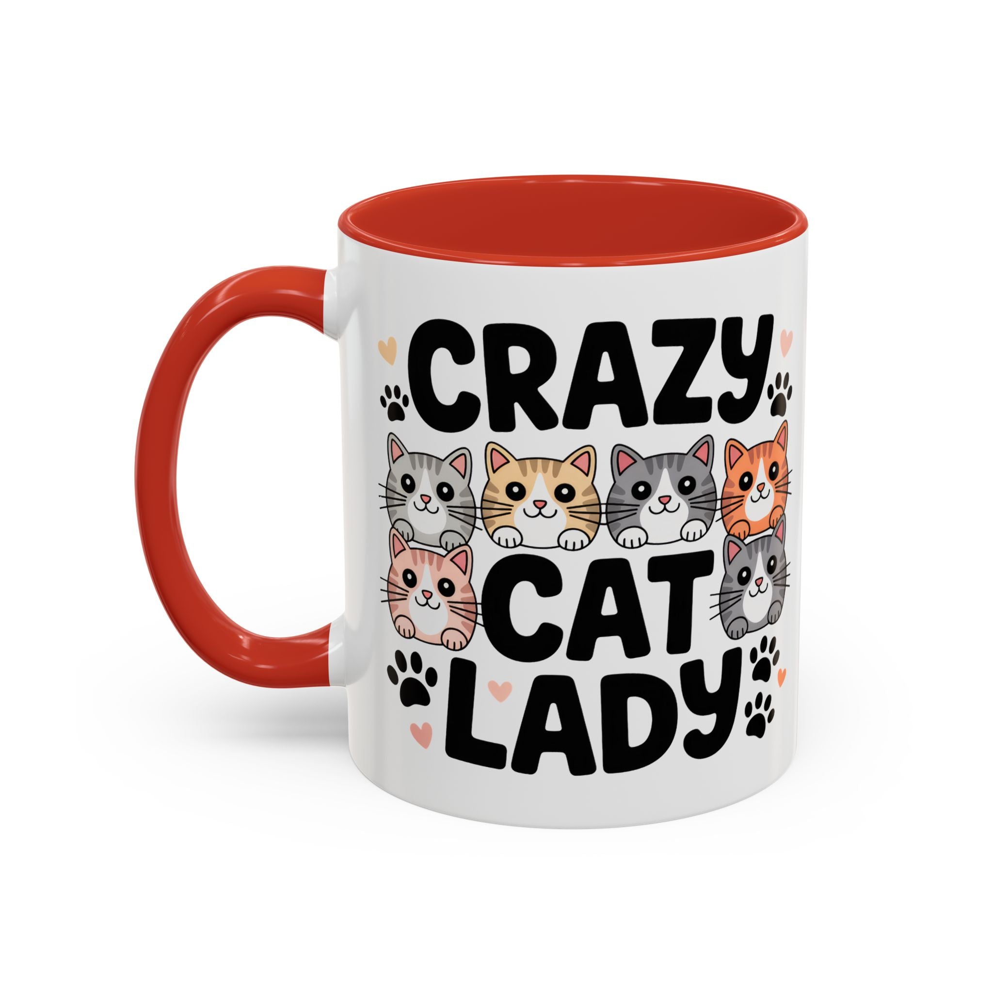 Crazy Cat Lady Accent Coffee Mug — Cute Cat Faces Paw Print 11/15oz