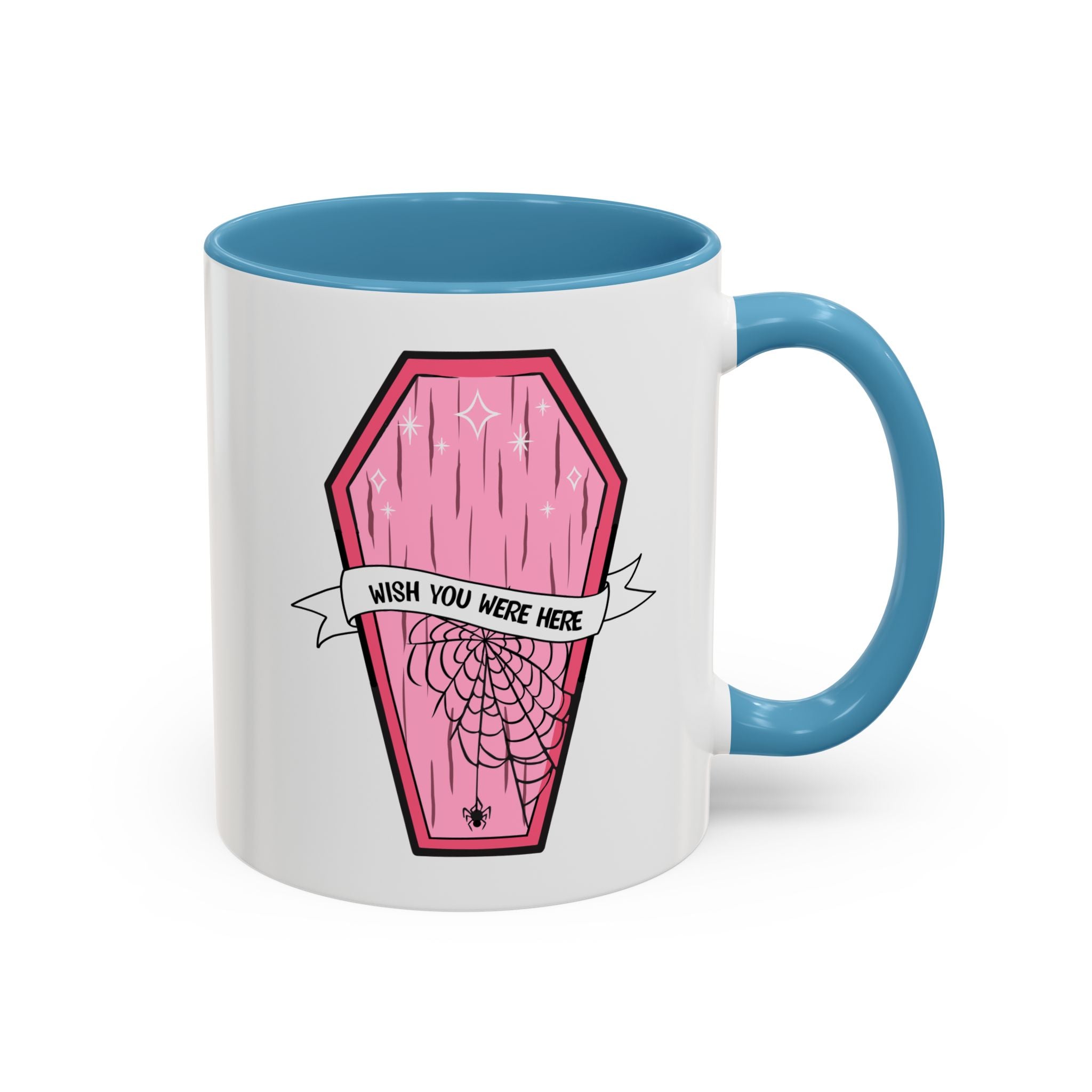 Pink Coffin Coffee Mug – "Wish You Were Here" Gothic Cute Tea Mug