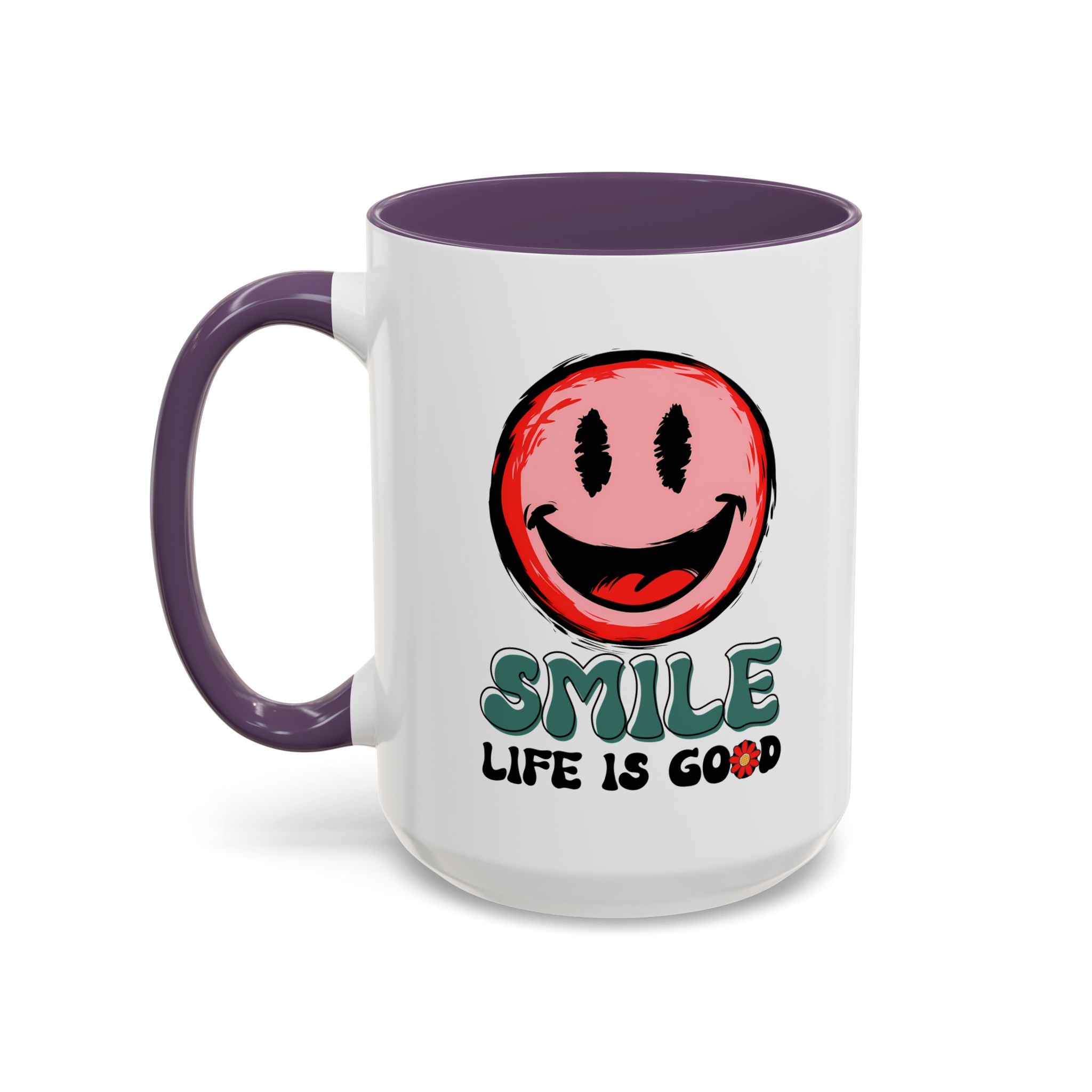 Smiley Face Accent Coffee Mug - "Smile, Life is Good" - 11oz & 15oz