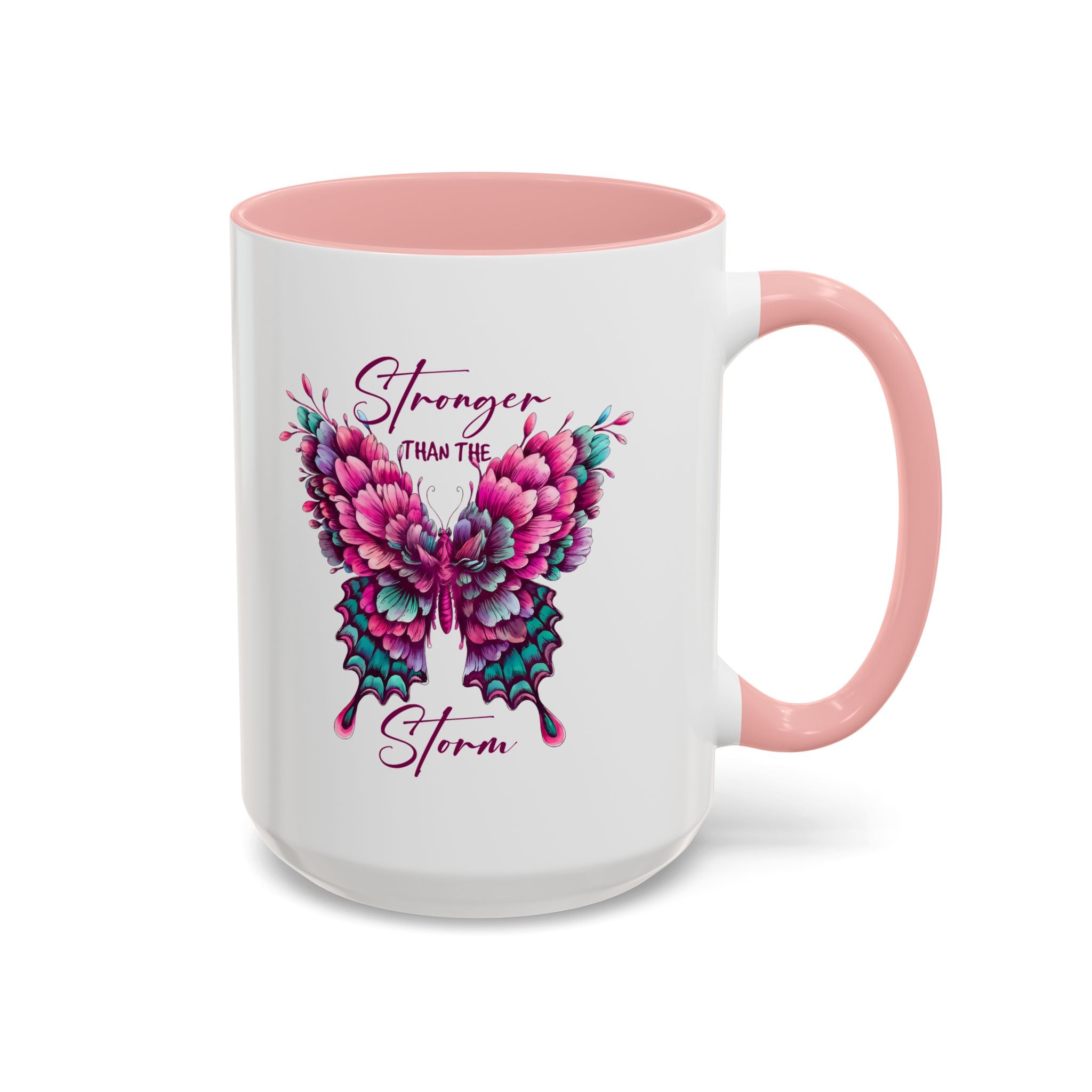 Stronger Than The Storm Accent Coffee Mug - Inspirational Butterfly Design