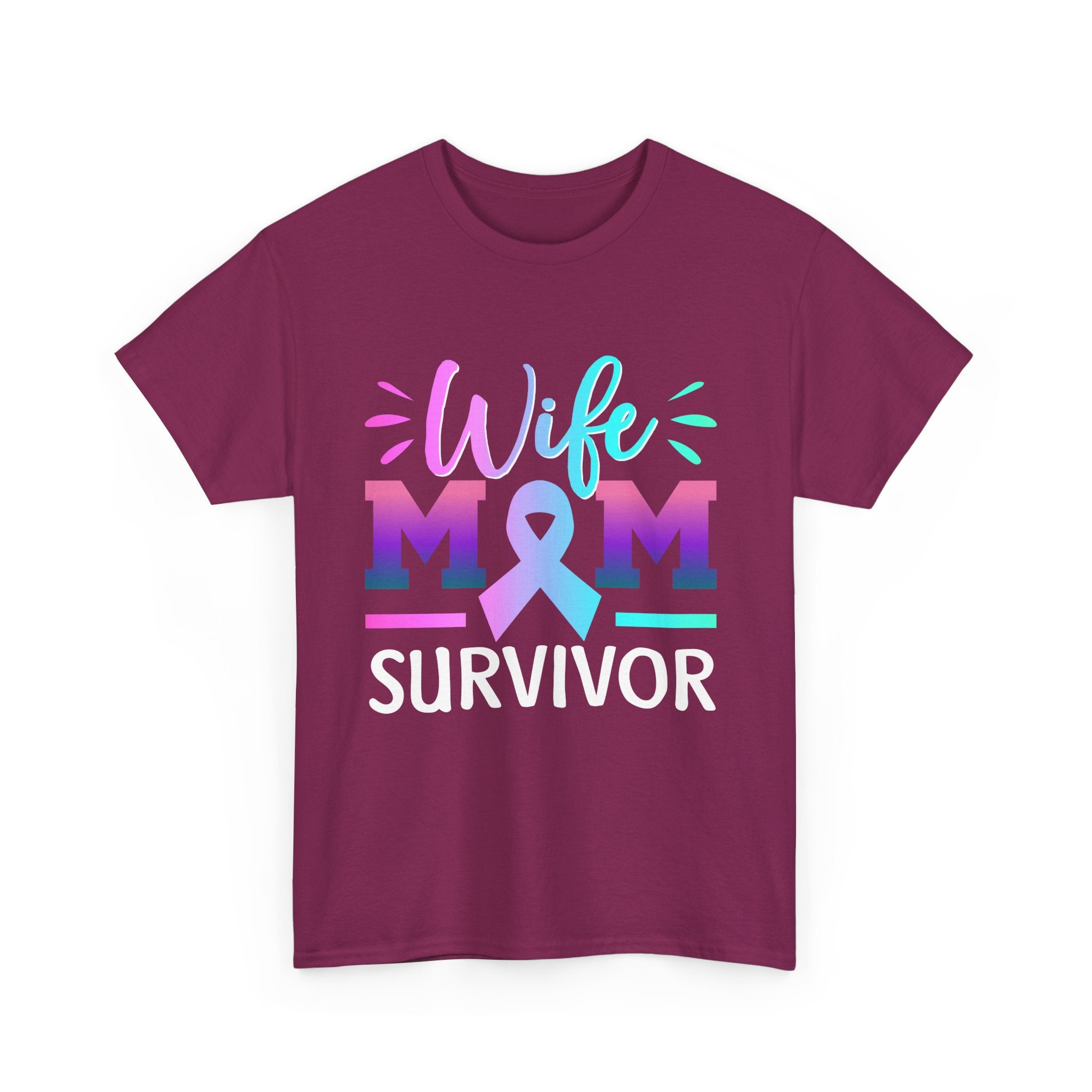 Wife Mom Survivor Tee, Unisex Heavy Cotton Tee, Cancer Awareness Shirt, Gift for Survivors, Inspirational Mom Shirt