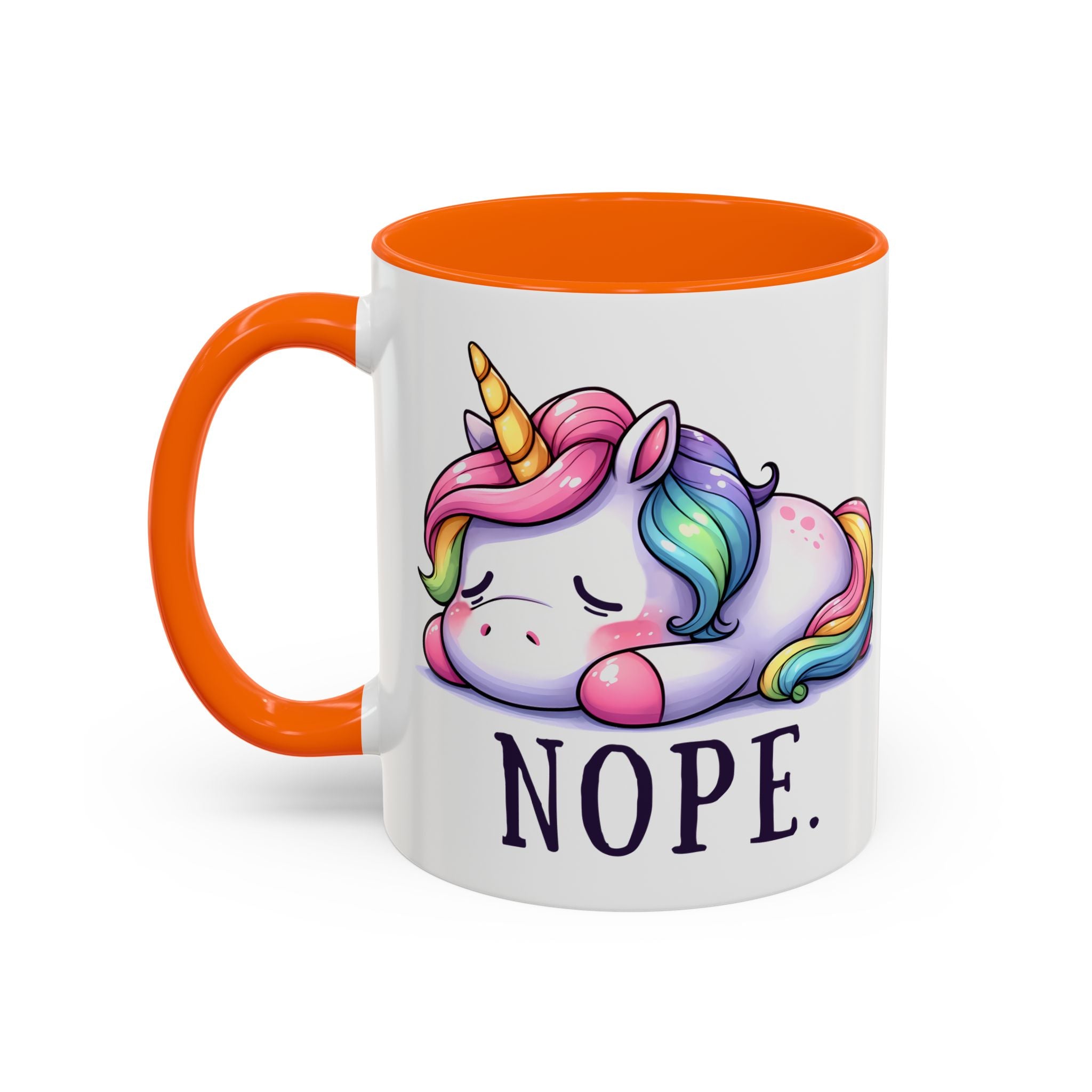 Nope Unicorn Accent Coffee Mug — Cute Rainbow Sleeping Unicorn 11/15oz