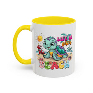 Beach Vibe Accent Coffee Mug - "Life is Better at the Beach" Design turtle animal lover