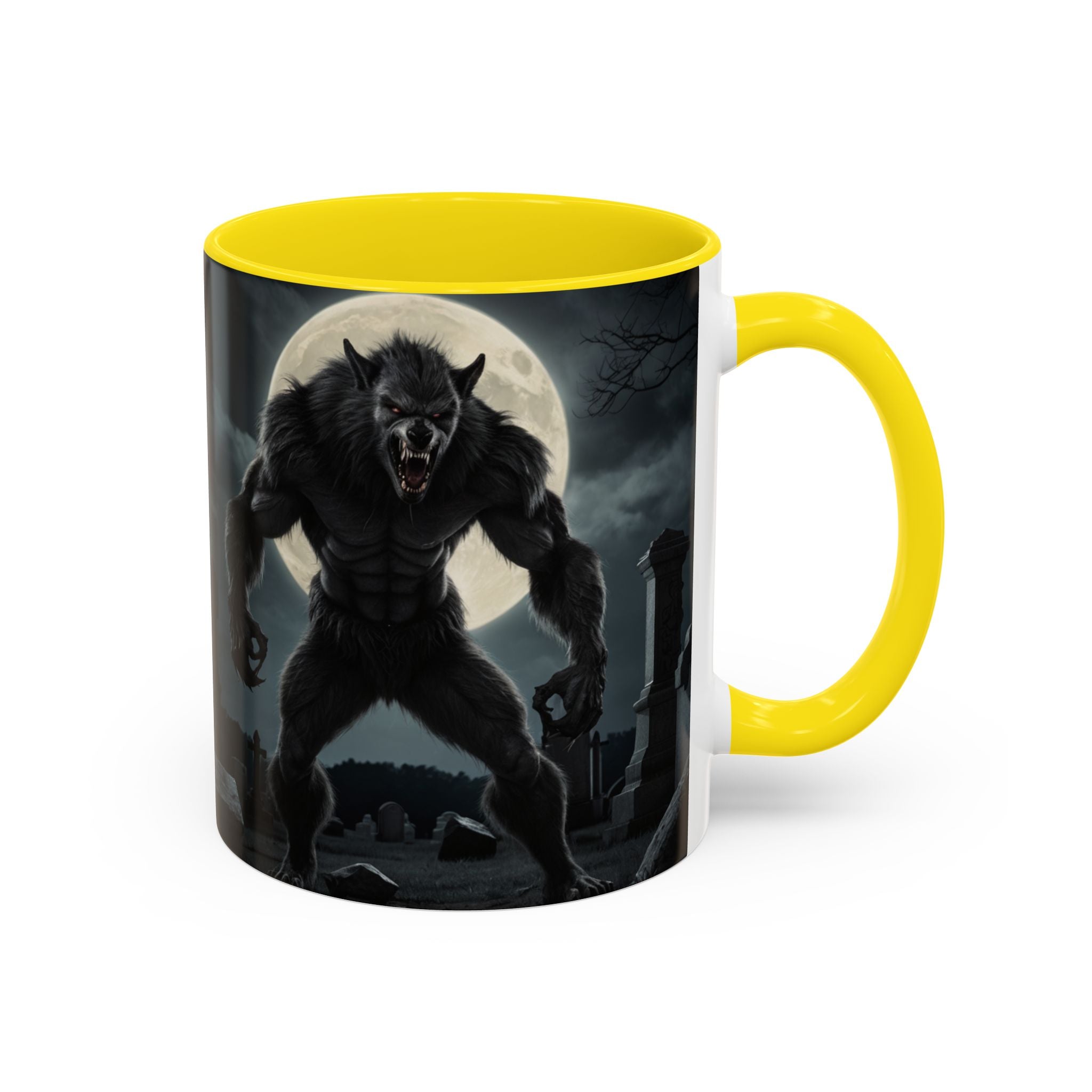 Werewolf Graveyard Coffee Mug — Gothic Moonlit Horror Accent Mug (11/15oz) fantasy