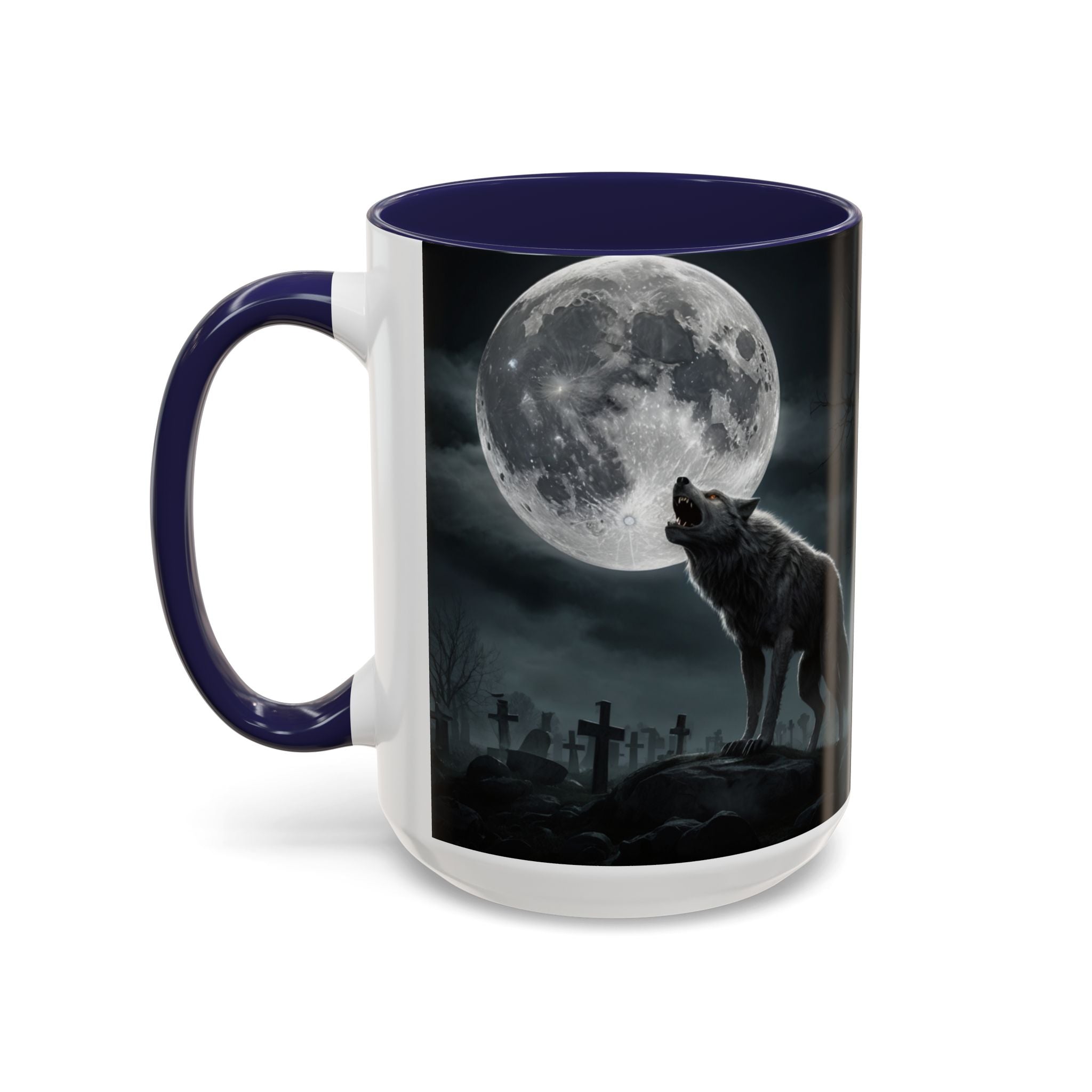 Howling Wolf Moon Coffee Mug – Gothic Graveyard Accent Mug (11/15oz) fantasy