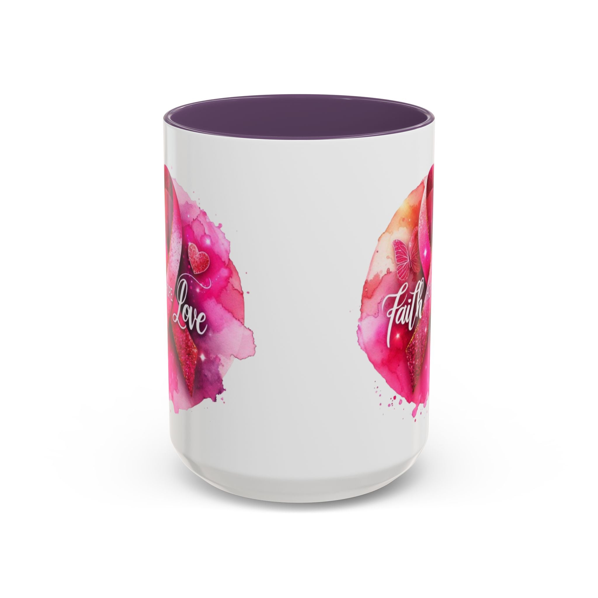 Inspirational Accent Coffee Mug with Pink Ribbon Design, Faith Hope Love Gift, Cancer Awareness Mug, Supportive Drinkware, Meaningful [...]